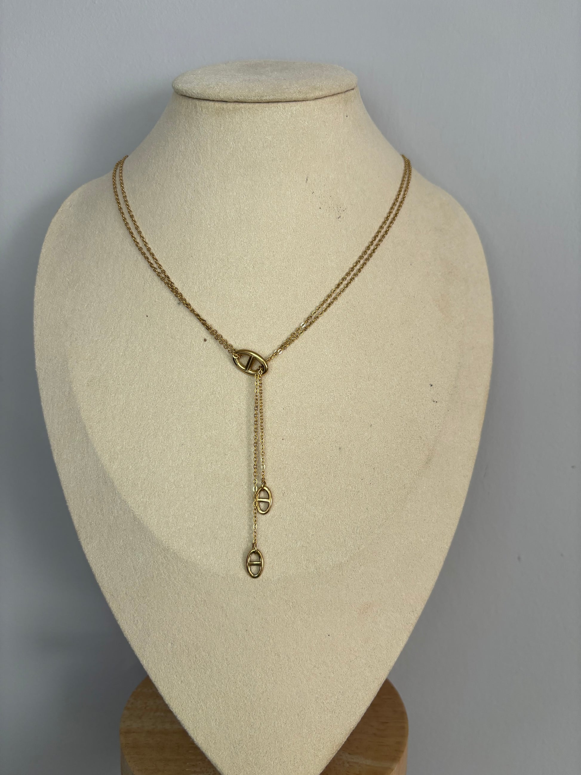 Collier Y coulissant double chaîne