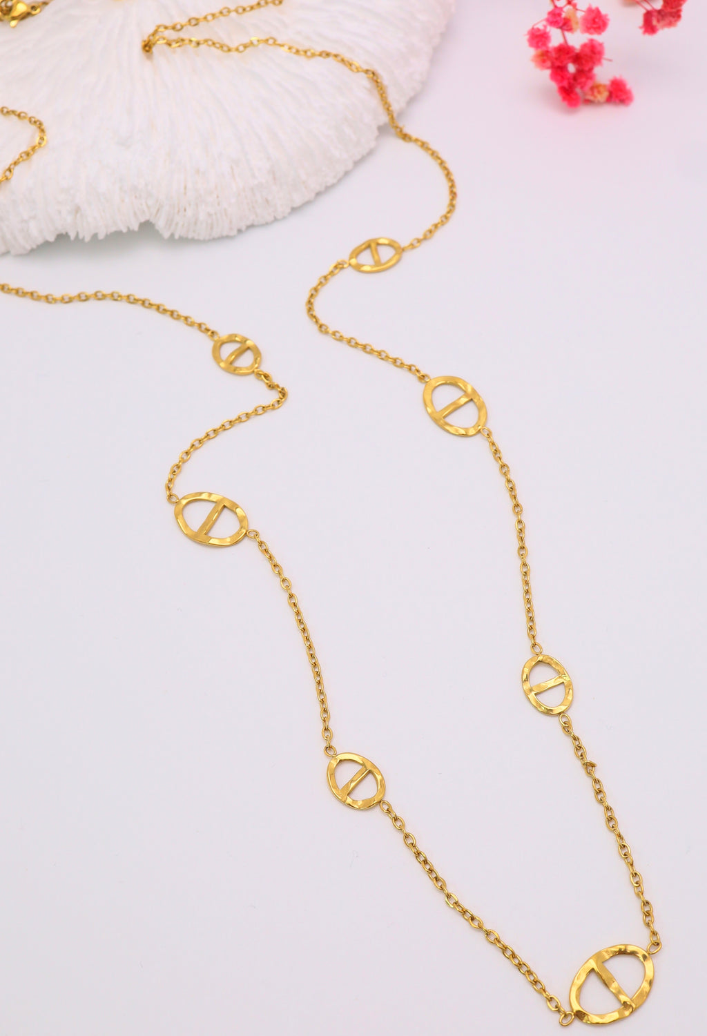 Sautoir maille ovale effet taper -Acier inoxydable doré ou argenté