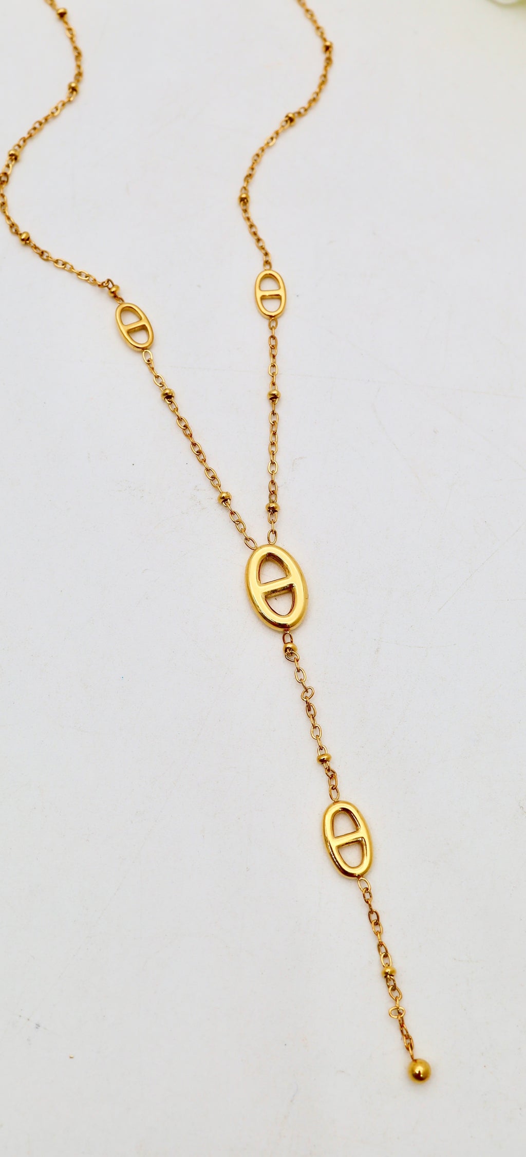 Collier Y à pendentif ovales Acier inoxydable -Or ou Argent