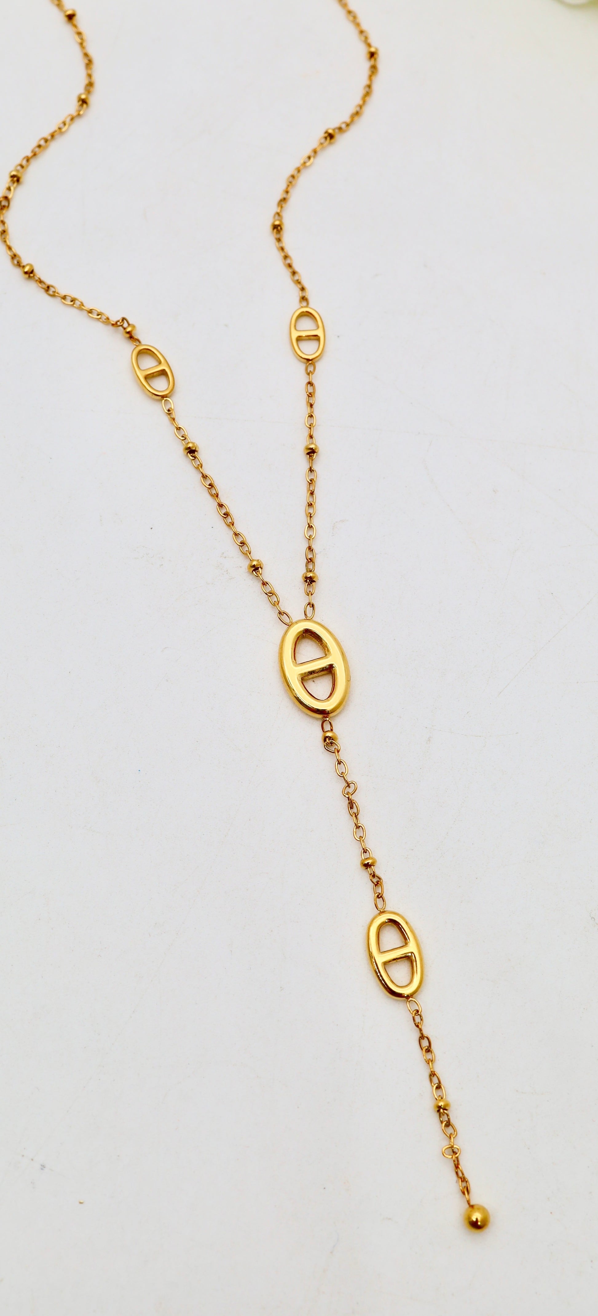 Collier Y à pendentif ovales Acier inoxydable -Or ou Argent