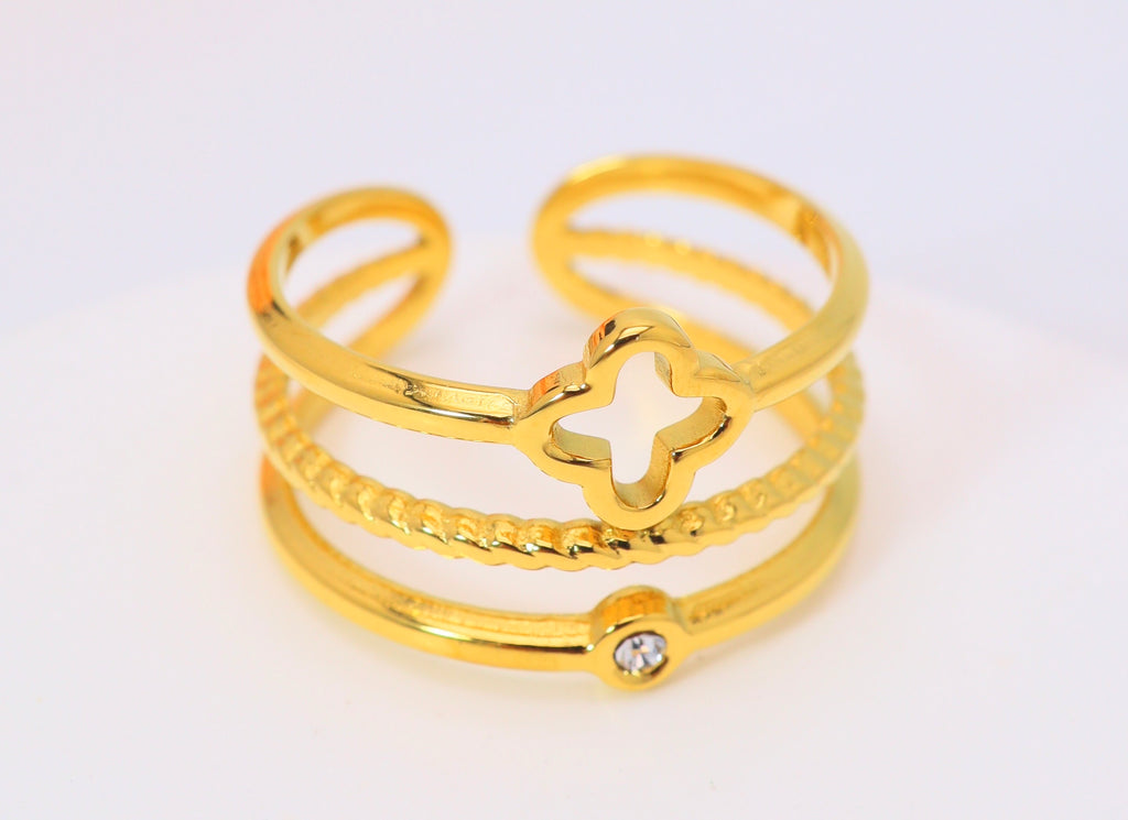 Bague triple anneaux trèfle – Acier inoxydable