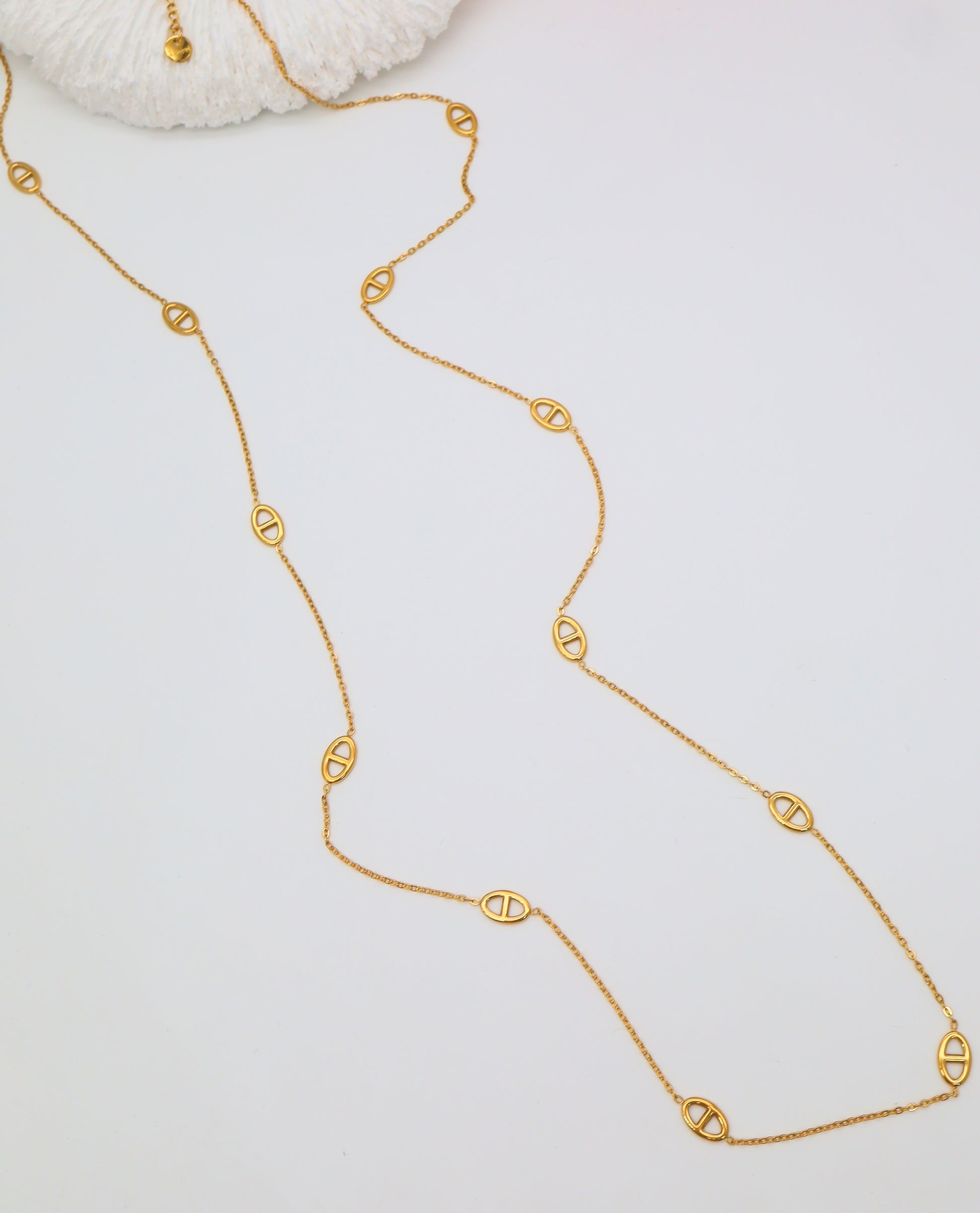 Sautoir Maillons Ovales petit tous le long - Acier inoxydable Doré ou argenté