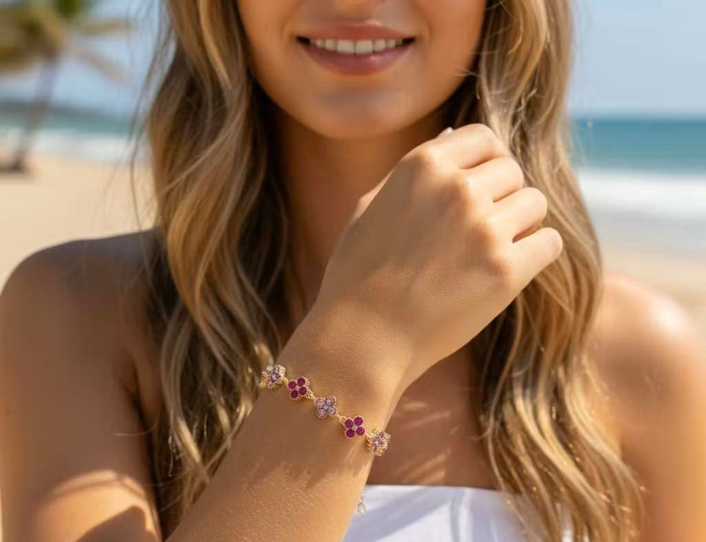 Bracelet fleurs zircon – Acier inoxydable