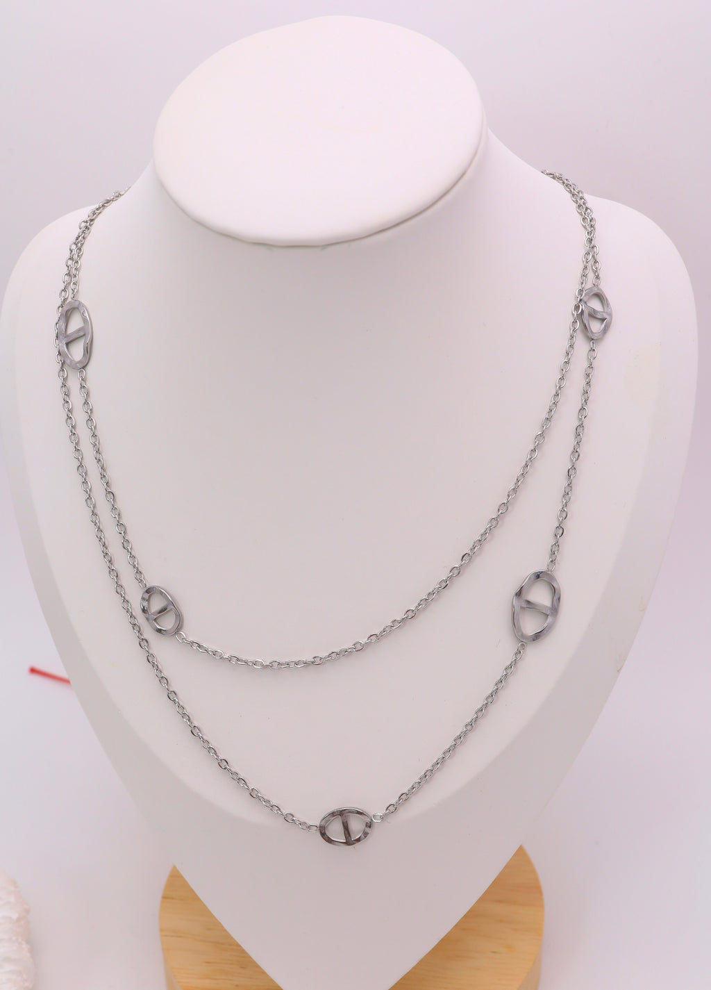 Sautoir maille ovale effet taper -Acier inoxydable doré ou argenté