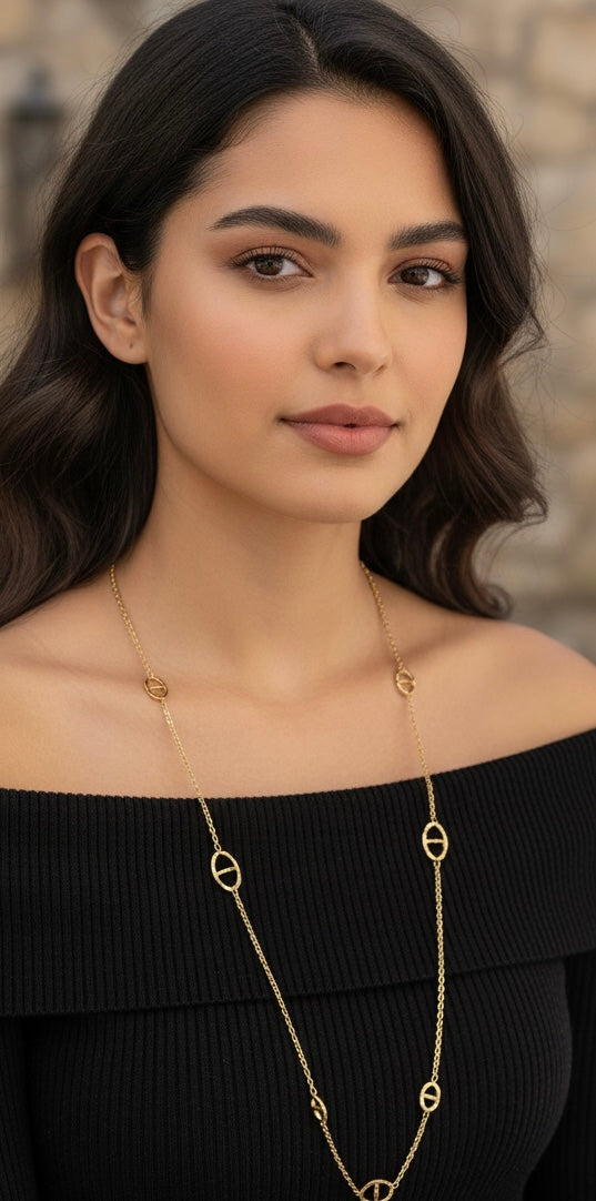 Sautoir maille ovale effet taper -Acier inoxydable doré ou argenté