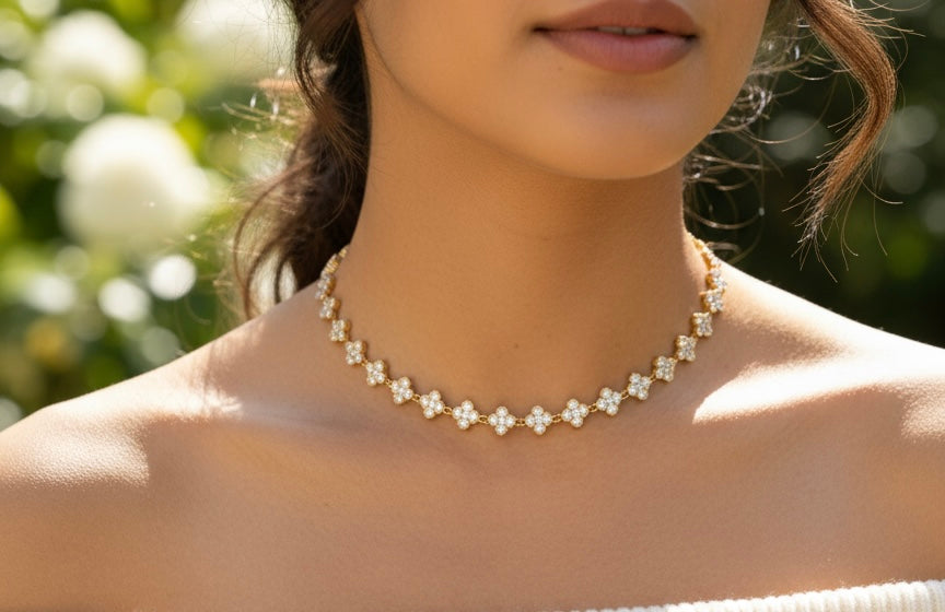 Collier fleurs zircon – Acier inoxydable