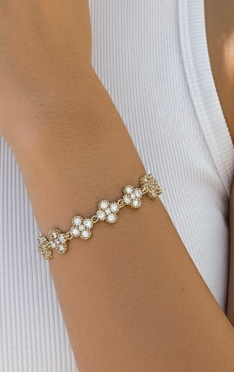 Bracelet fleurs zircon – Acier inoxydable