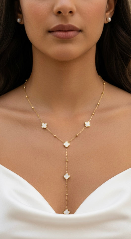 Collier trèfles émaillés - Blanc ou Noir - Acier Inoxydable Doré