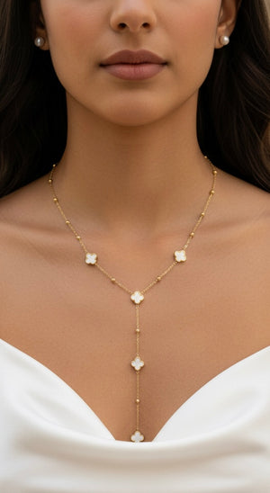 Collier trèfles émaillés - Blanc ou Noir - Acier Inoxydable Doré