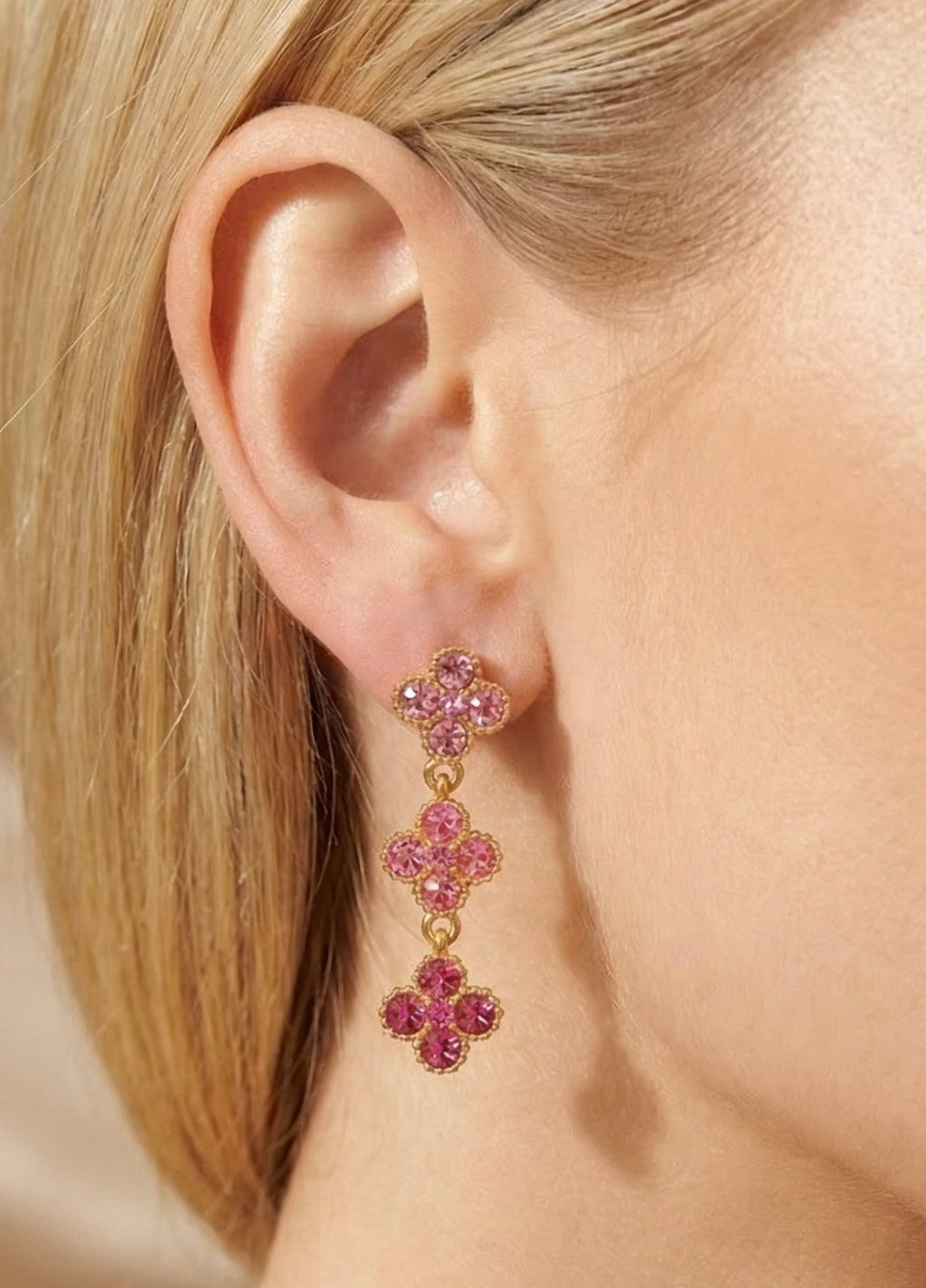 Boucles d’oreilles trèfle brillantes en acier inoxydable