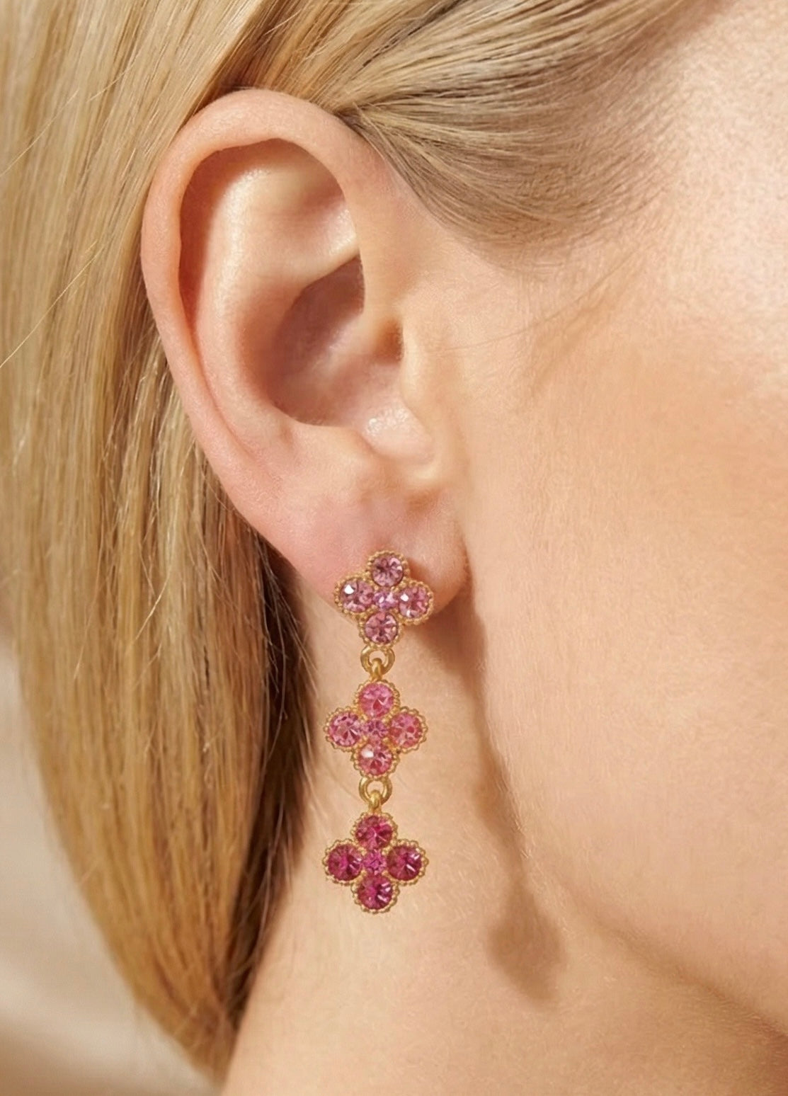 Boucles d’oreilles trèfle brillantes en acier inoxydable