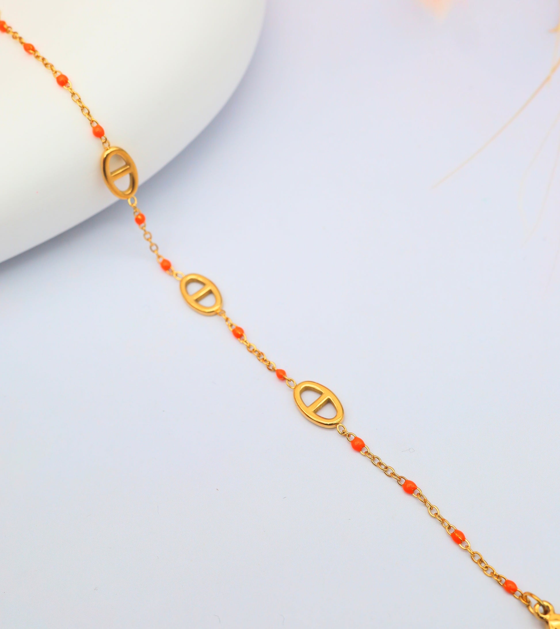 Bracelet maillons ovales & imitation perles colorées – Acier inoxydable