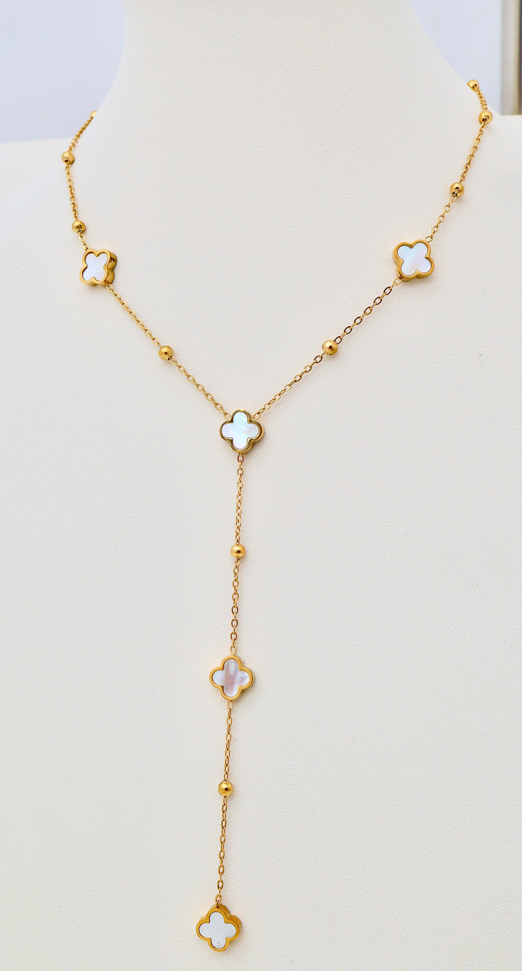 Collier trèfles émaillés - Blanc ou Noir - Acier Inoxydable Doré