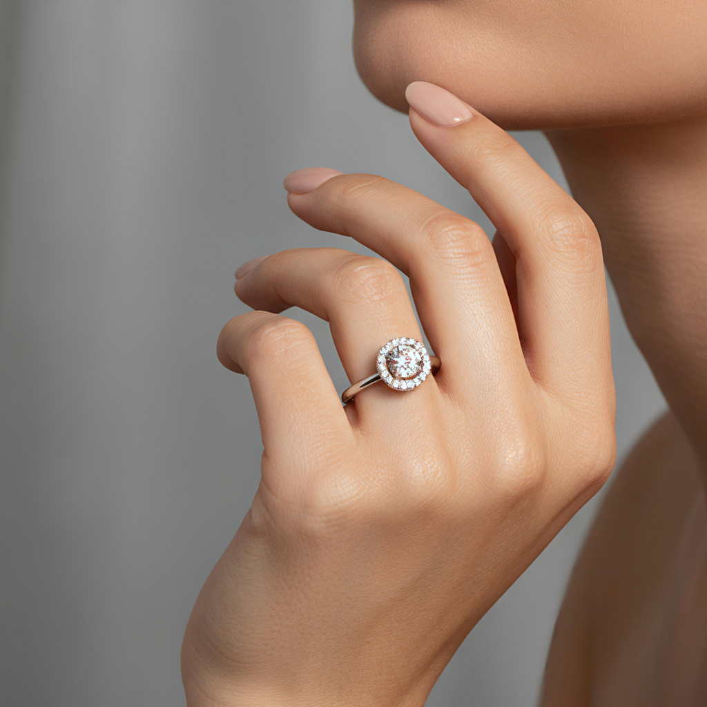 Bague halo ajustable, acier inoxydable et éclat cristal