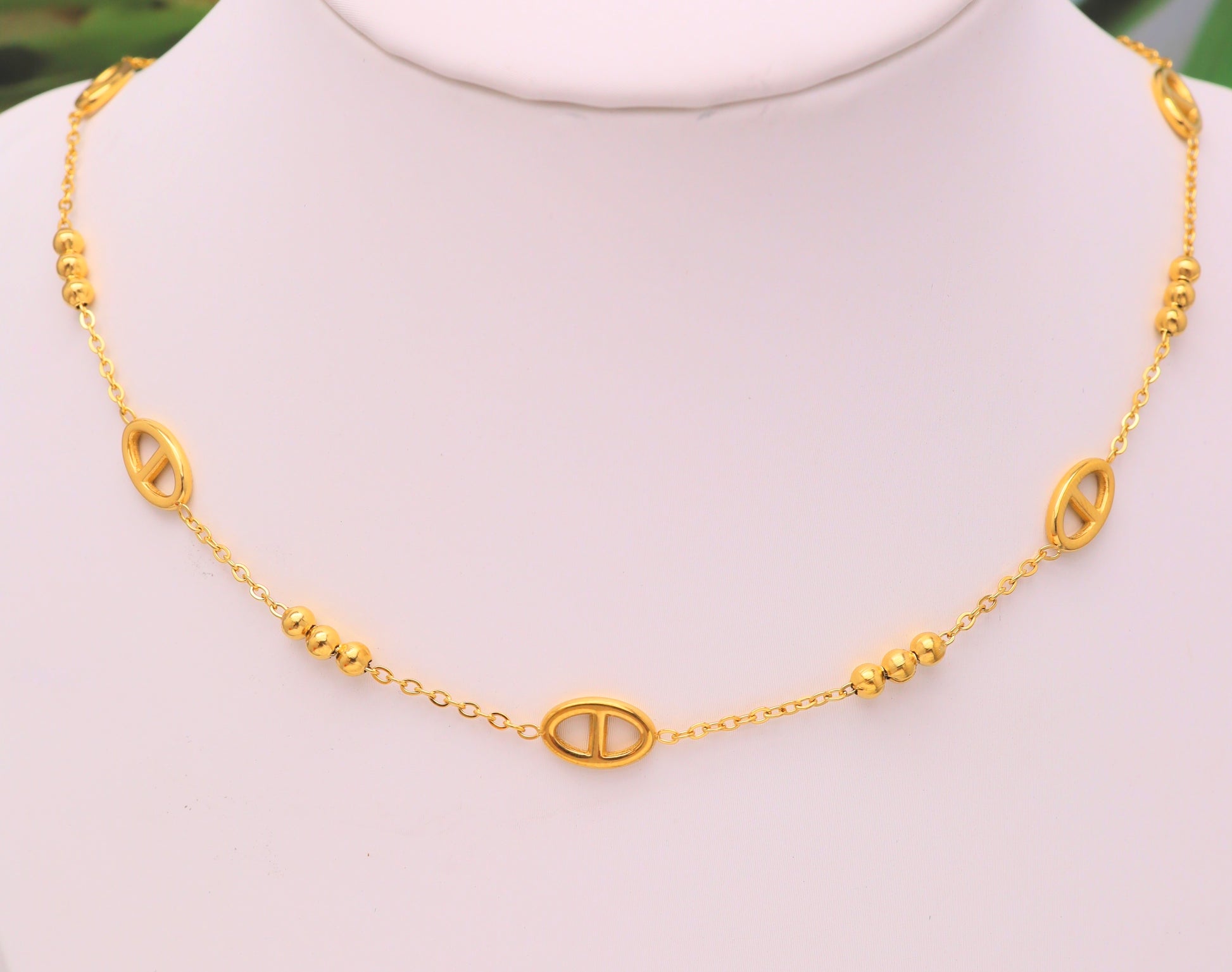 Collier Maillons Ovales Doré – Acier Inoxydable & Perles Lisses