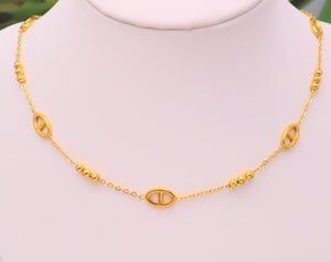 Collier Maillons Ovales Doré – Acier Inoxydable & Perles Lisses