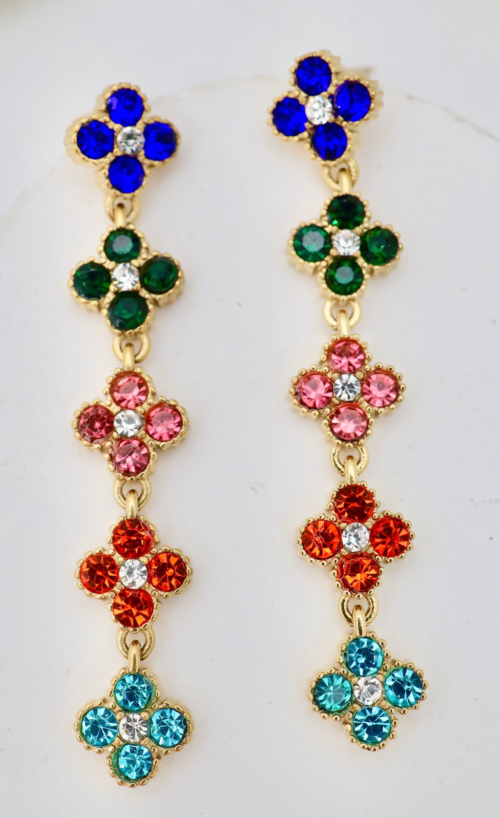 Boucles d’oreilles pendantes fleur zircon – Acier inoxydable