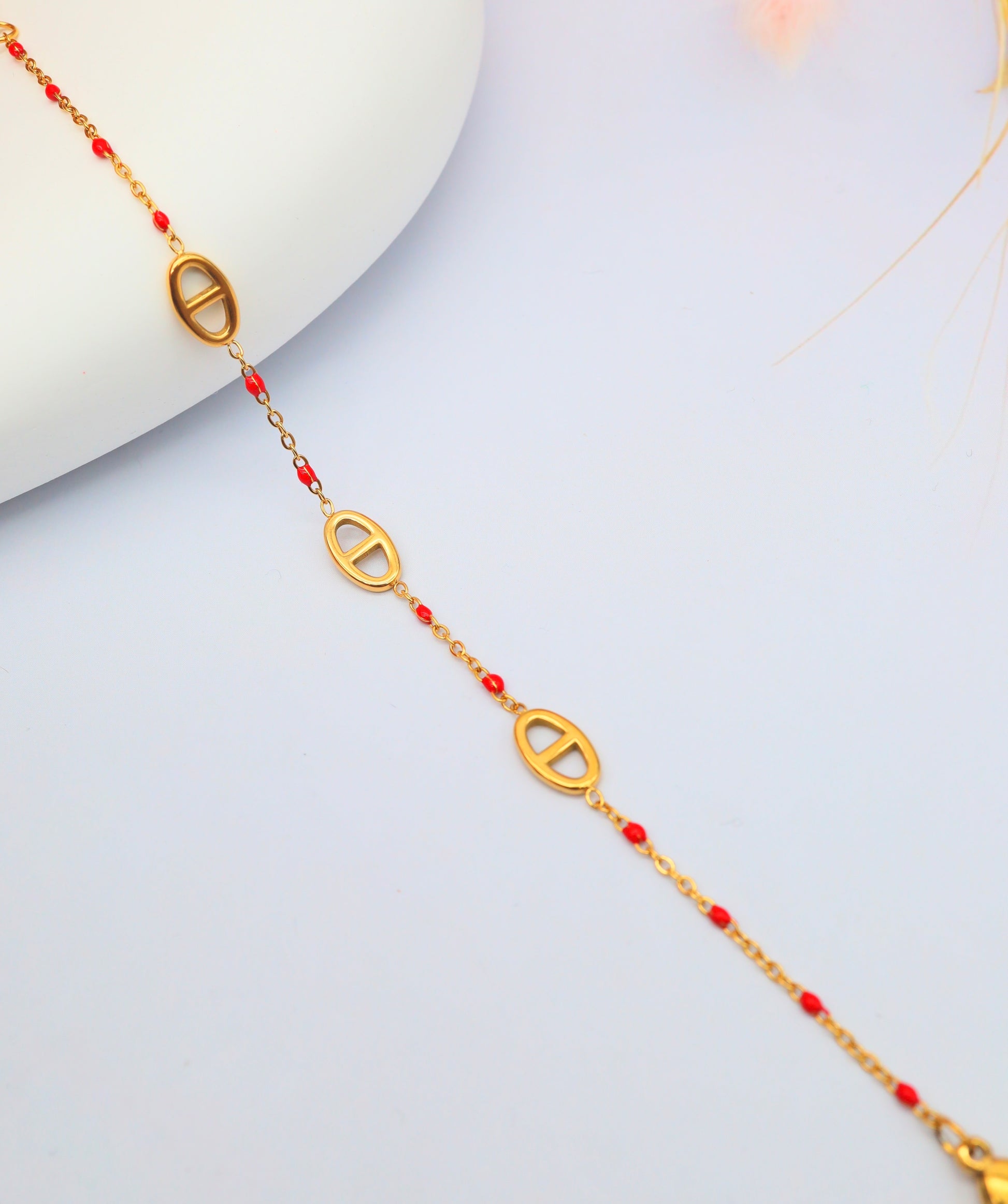 Bracelet maillons ovales & imitation perles colorées – Acier inoxydable