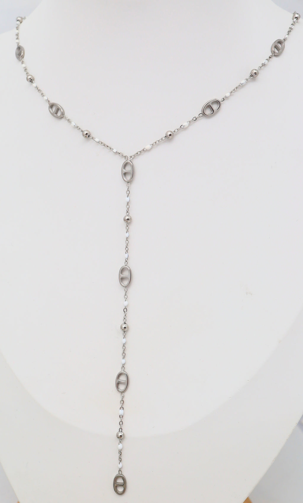 Collier Y Maillons Ovales & imitation Perles –