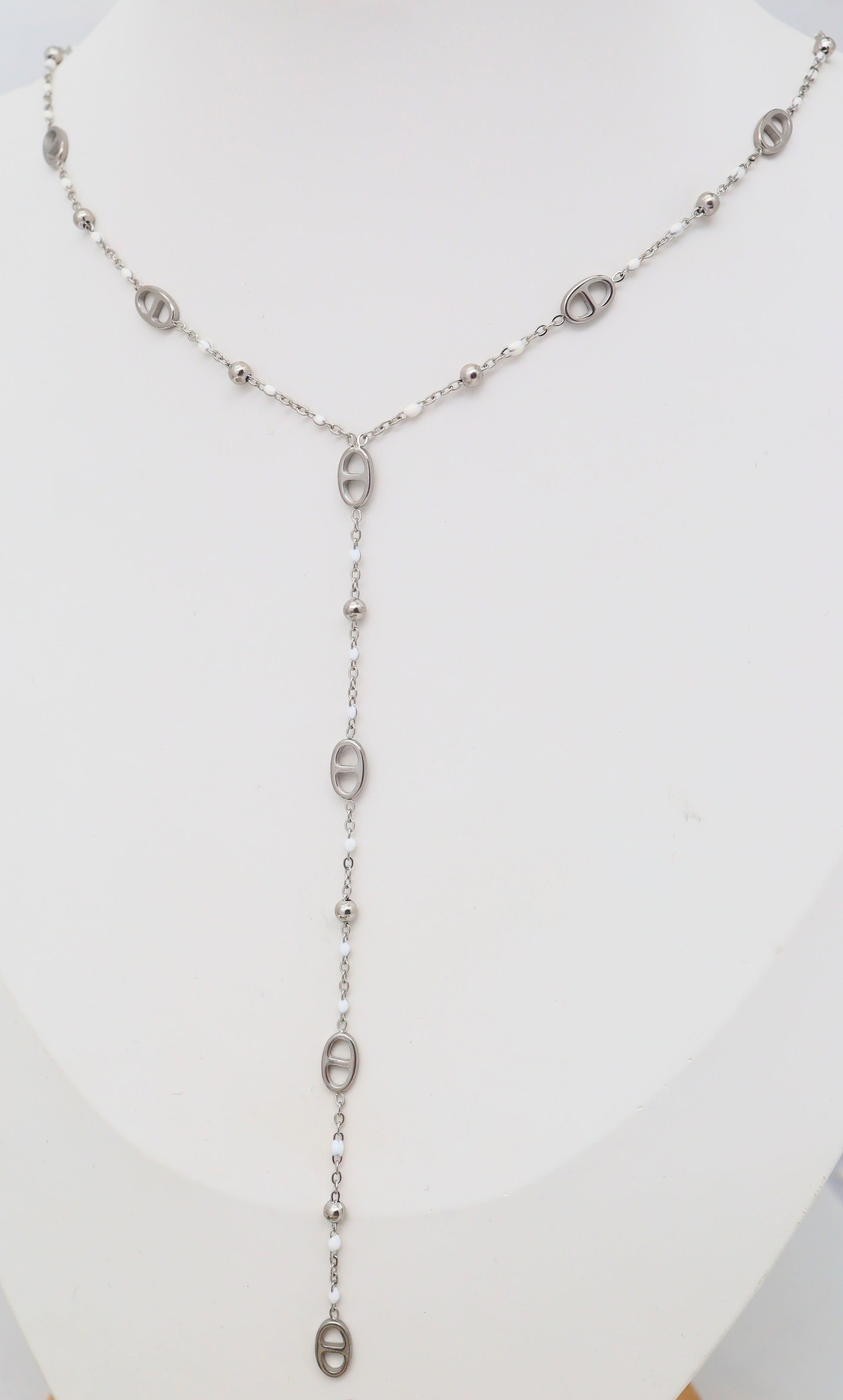 Collier Y Maillons Ovales & imitation Perles –