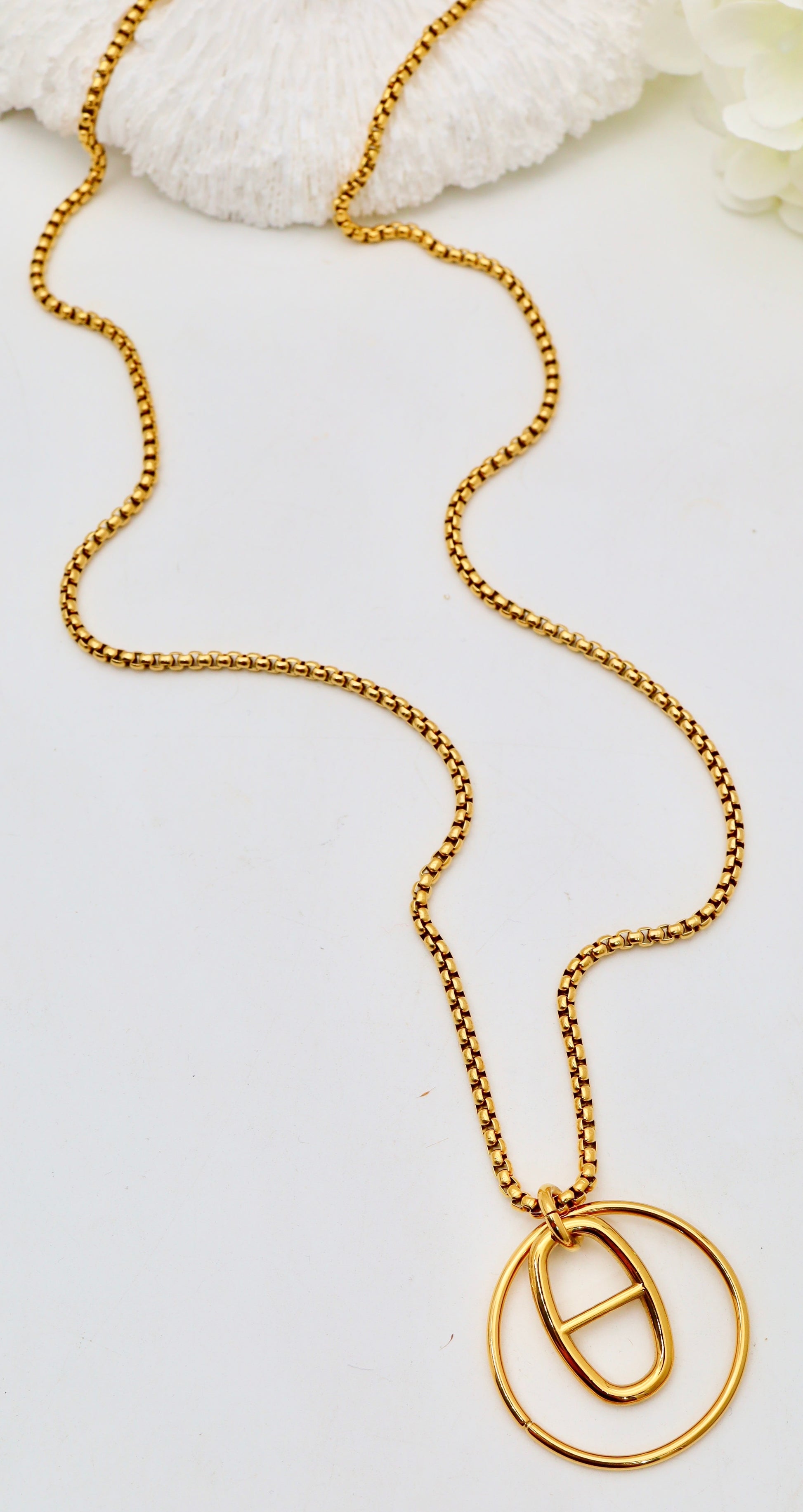 Sautoir Long à Médaillon Ovale – Acier Inoxydable Doré ou Argenté