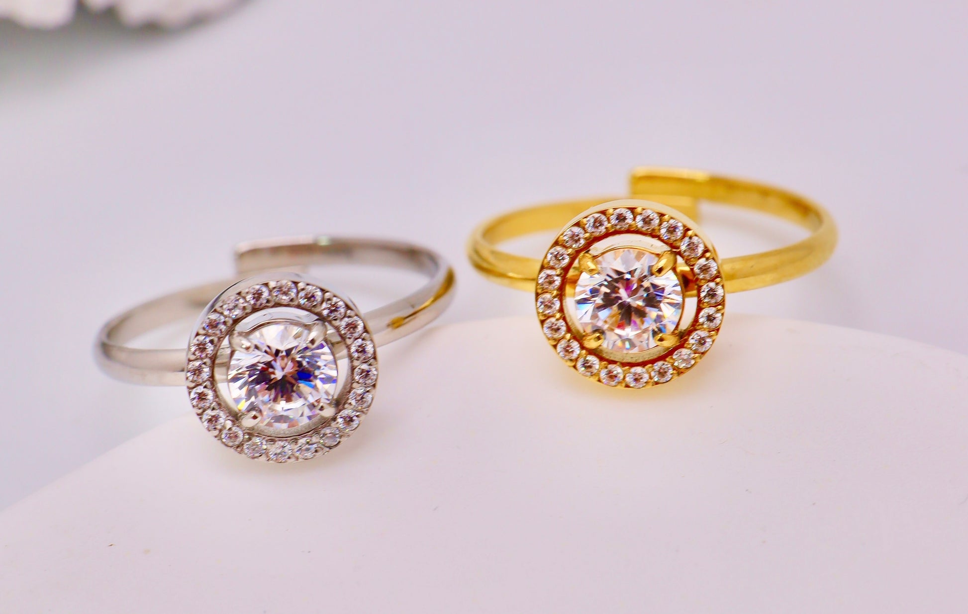 Bague halo ajustable, acier inoxydable et éclat cristal