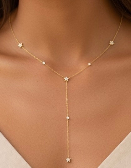 Collier Y Étoiles & Zircons – Acier inoxydable doré ou argenté