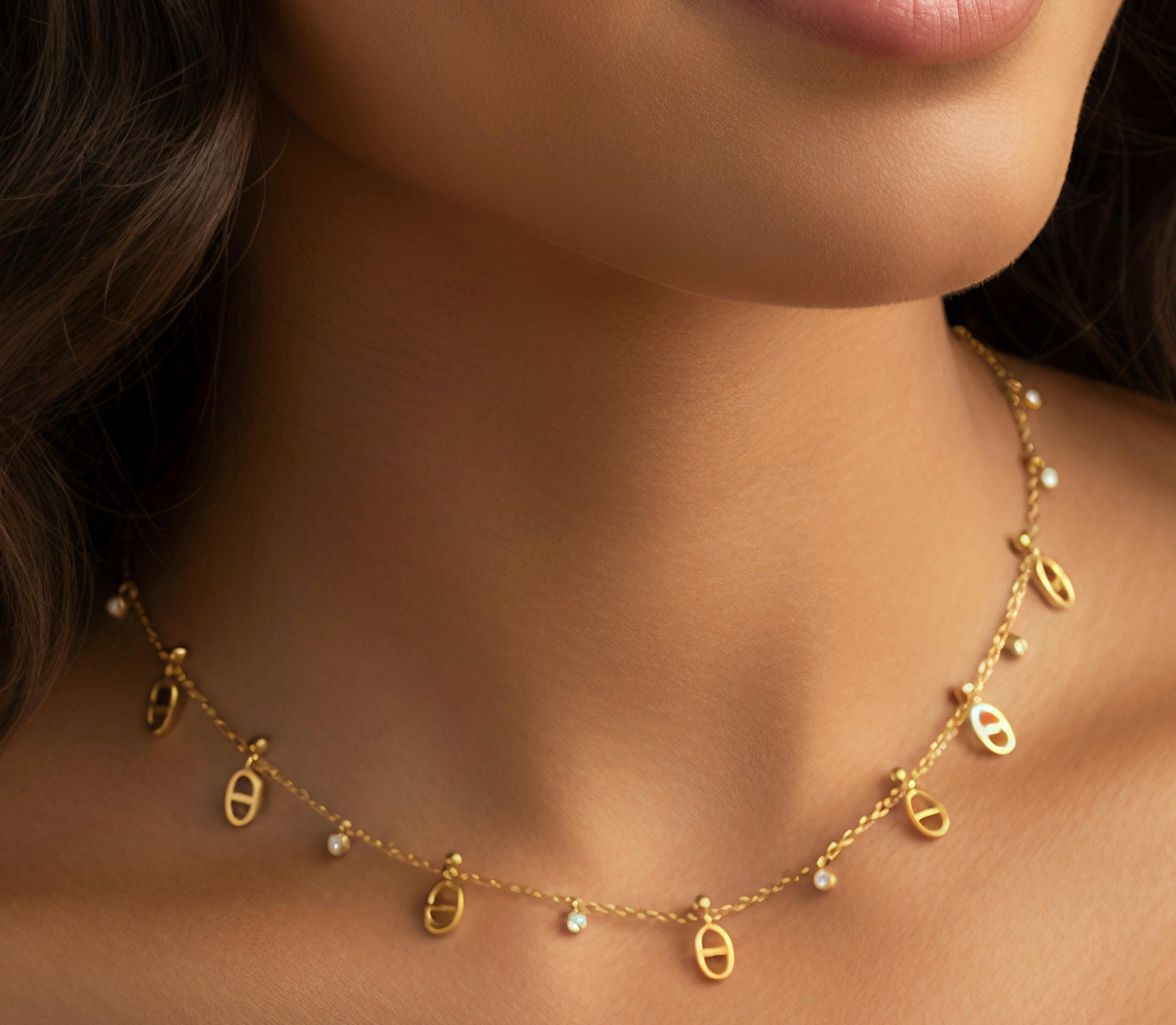 Collier Maillons Ovales & Pampilles Brillantantes