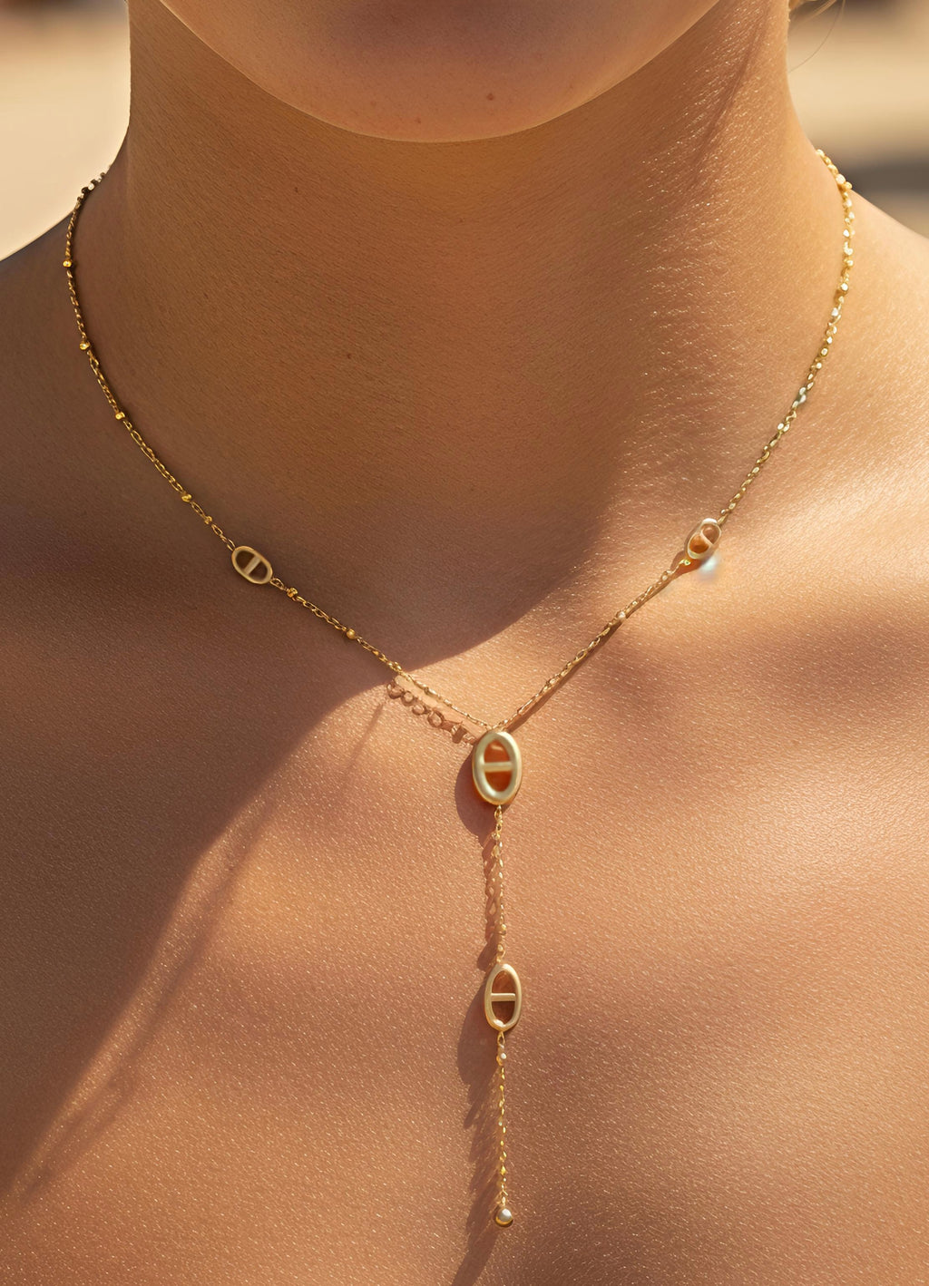 Collier Y à pendentif ovales Acier inoxydable -Or ou Argent