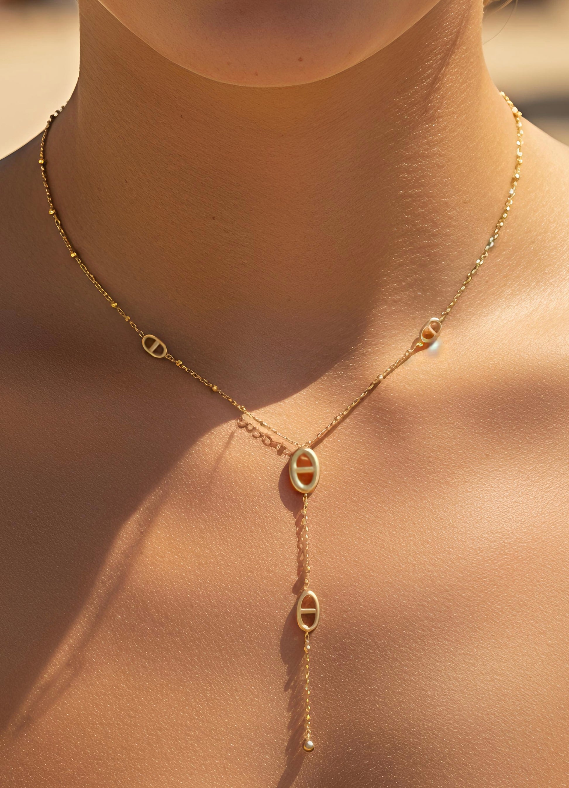 Collier Y à pendentif ovales Acier inoxydable -Or ou Argent