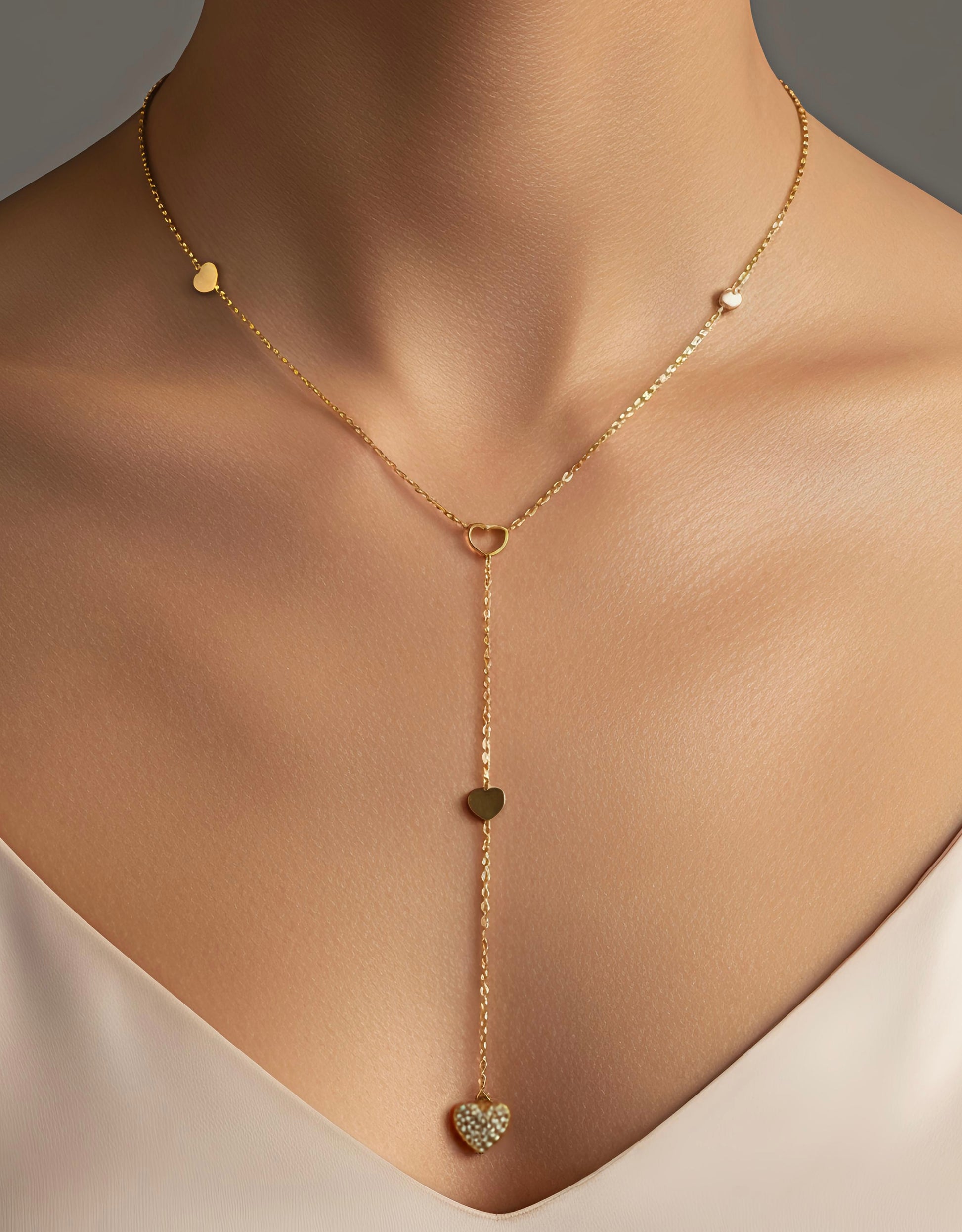 Collier Y Cœur Élégance – Acier Inoxydable Doré