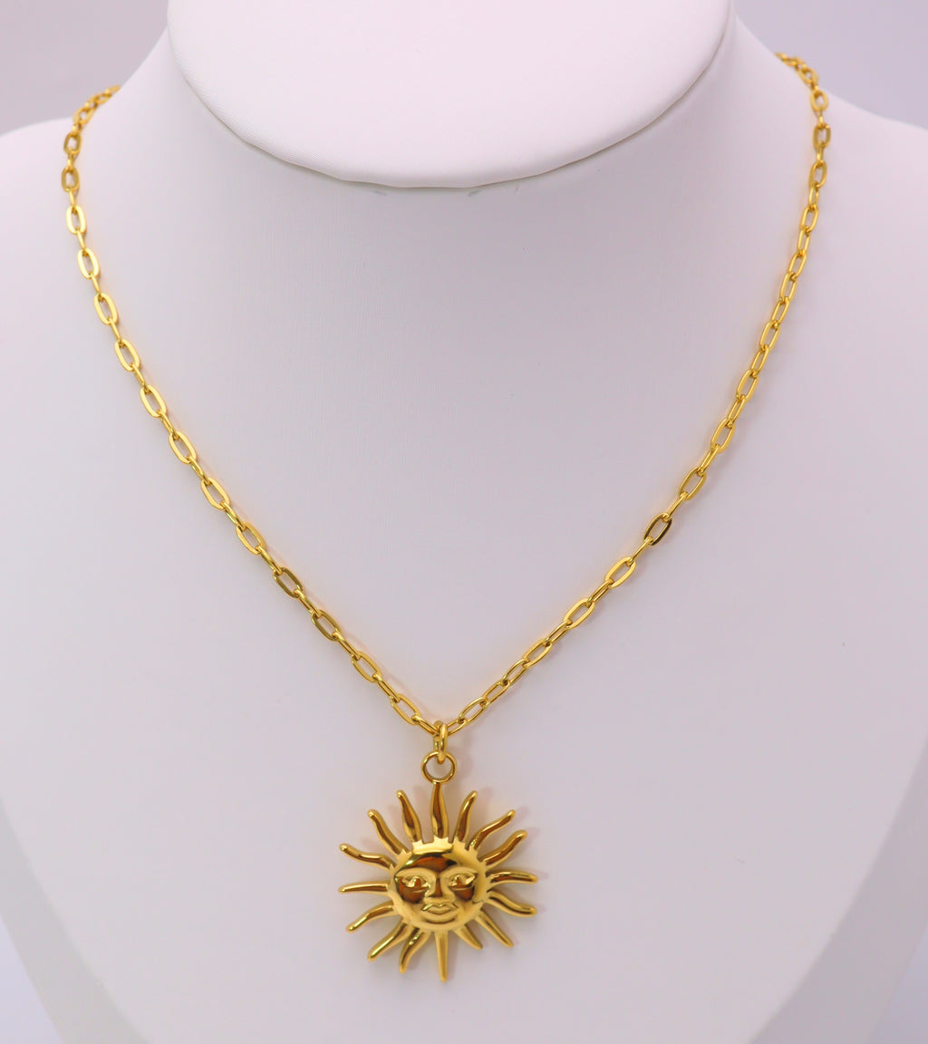Collier Soleil Doré – Acier Inoxydable | Chaîne Maillon Ovale