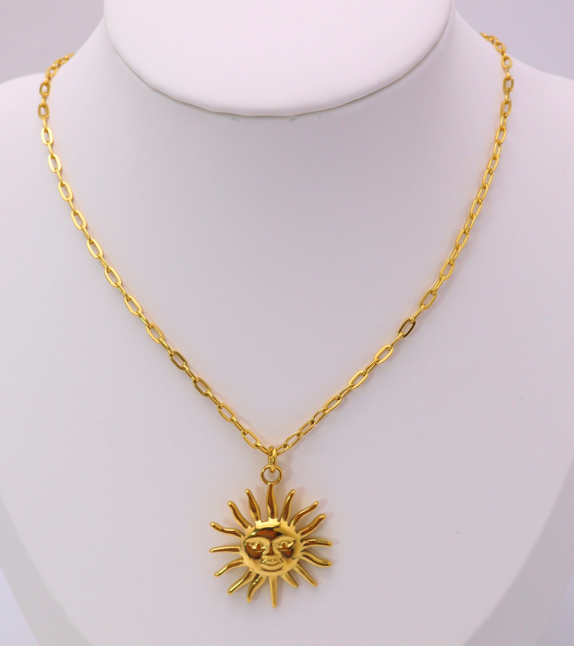 Collier Soleil Doré – Acier Inoxydable | Chaîne Maillon Ovale