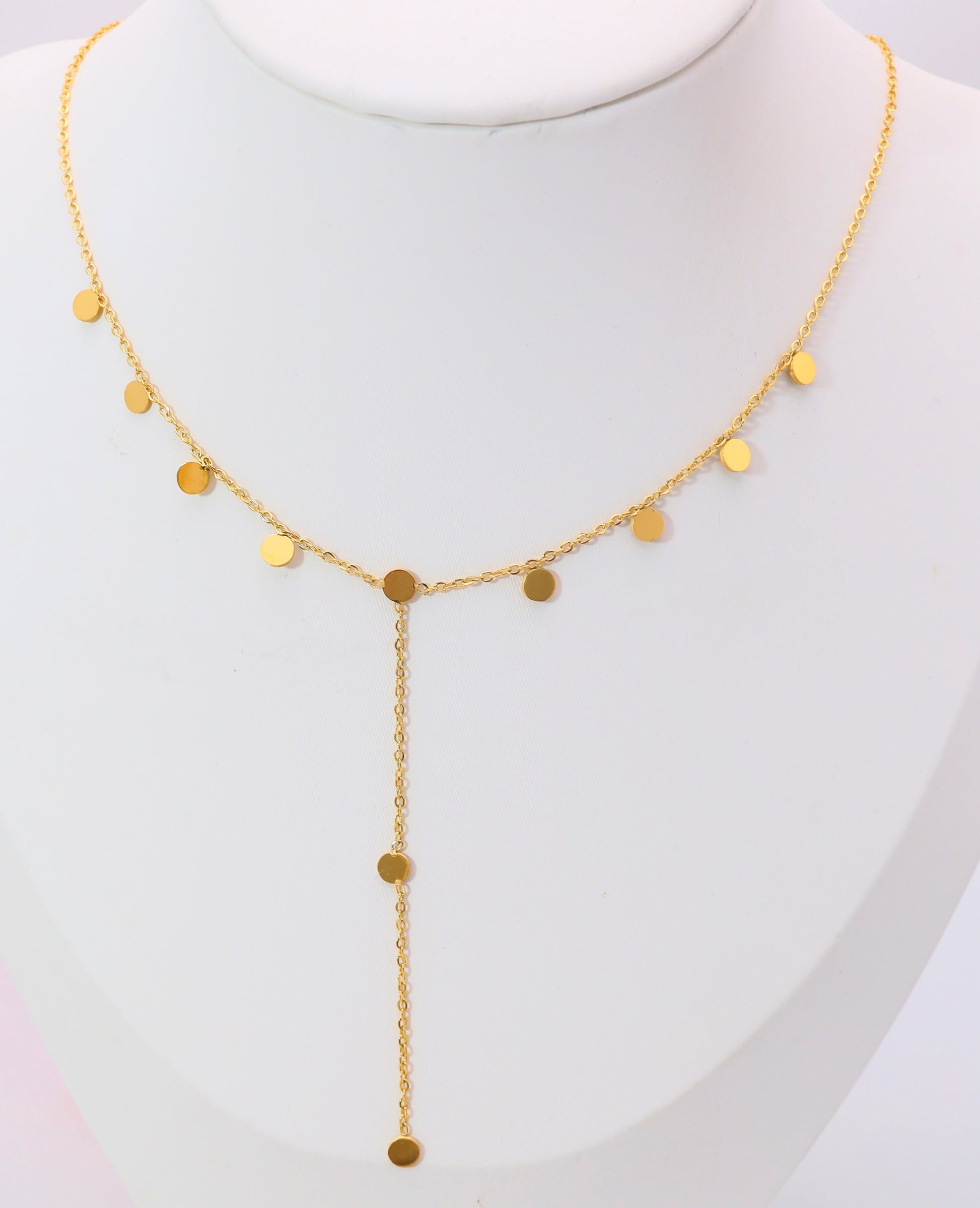 Collier Y Pastilles plus courte– Acier inoxydable doré ou argenté