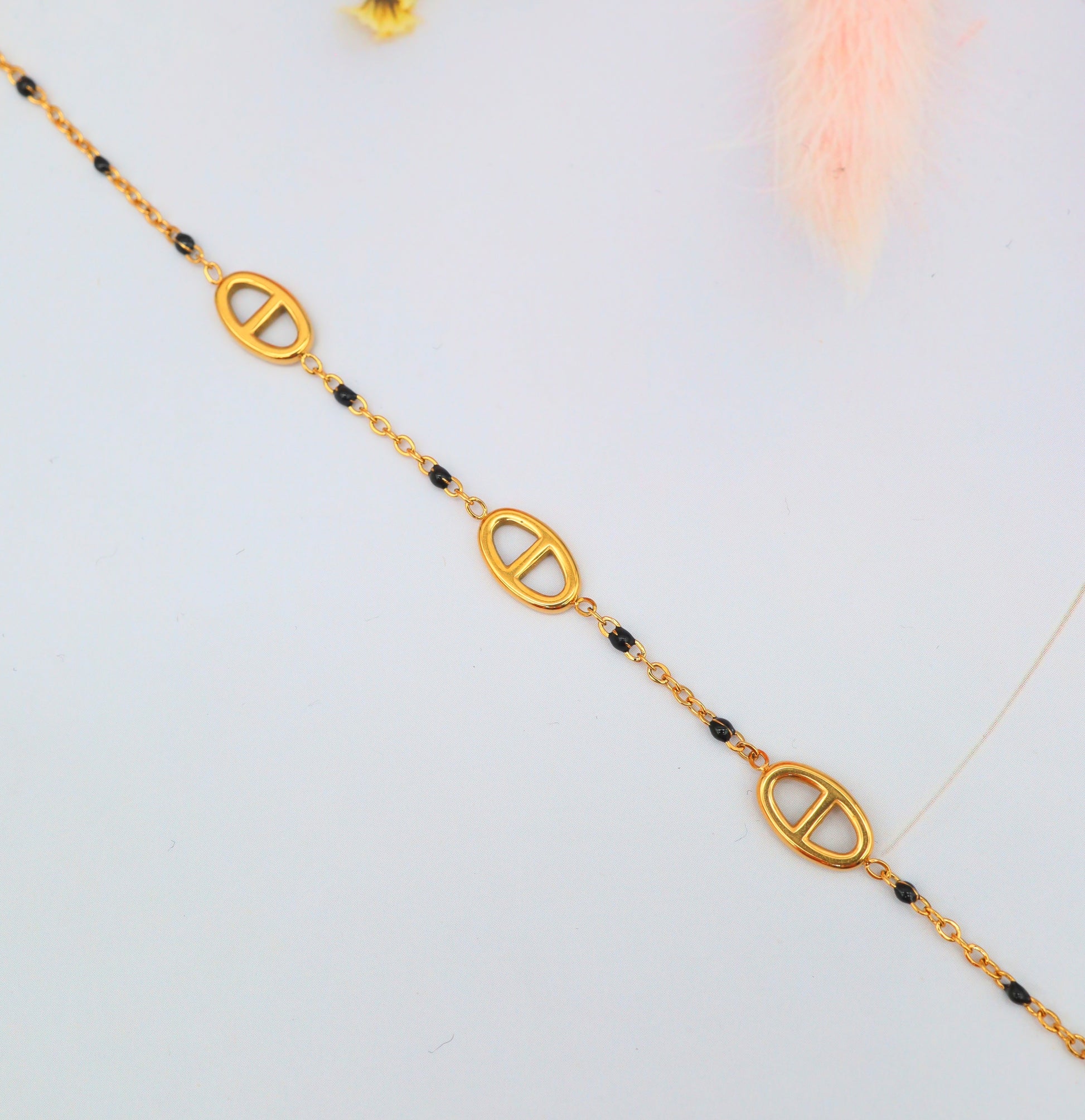 Bracelet maillons ovales & perles colorées – Acier inoxydable