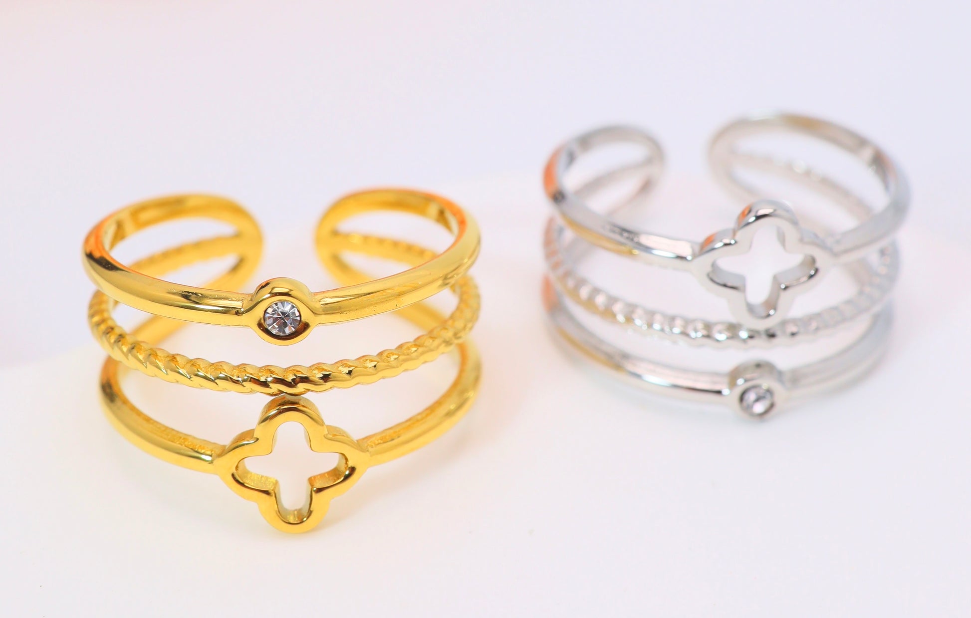 Bague triple anneaux trèfle – Acier inoxydable