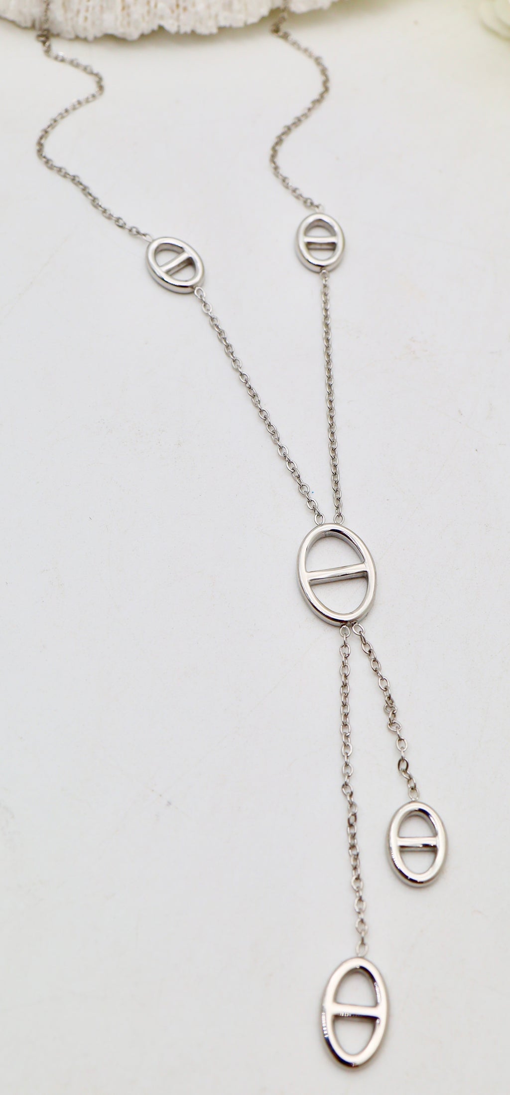 Collier Y Maillons Ovales - Deux Chaînes Pendantes -Doré ou Argenté