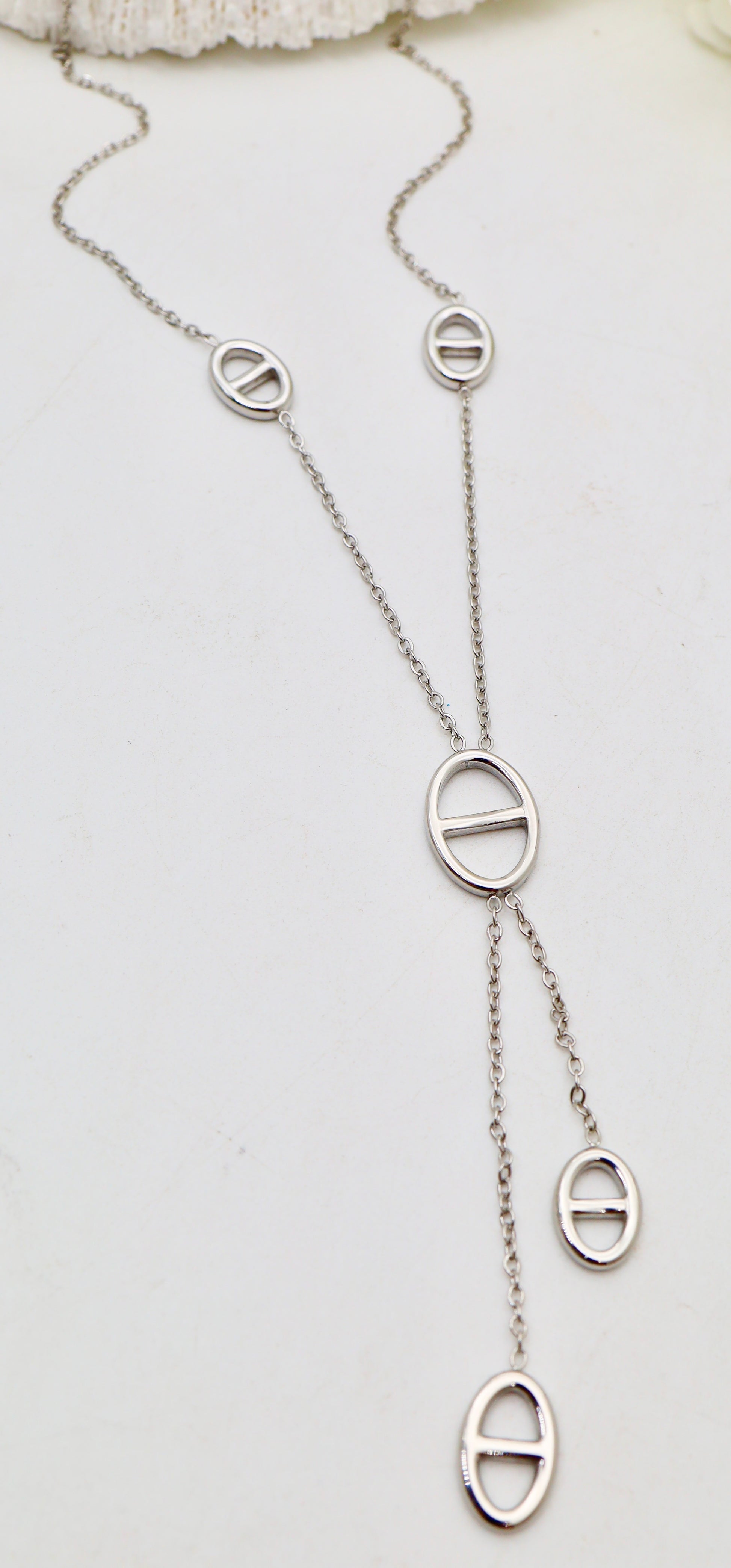 Collier Y Maillons Ovales - Deux Chaînes Pendantes -Doré ou Argenté