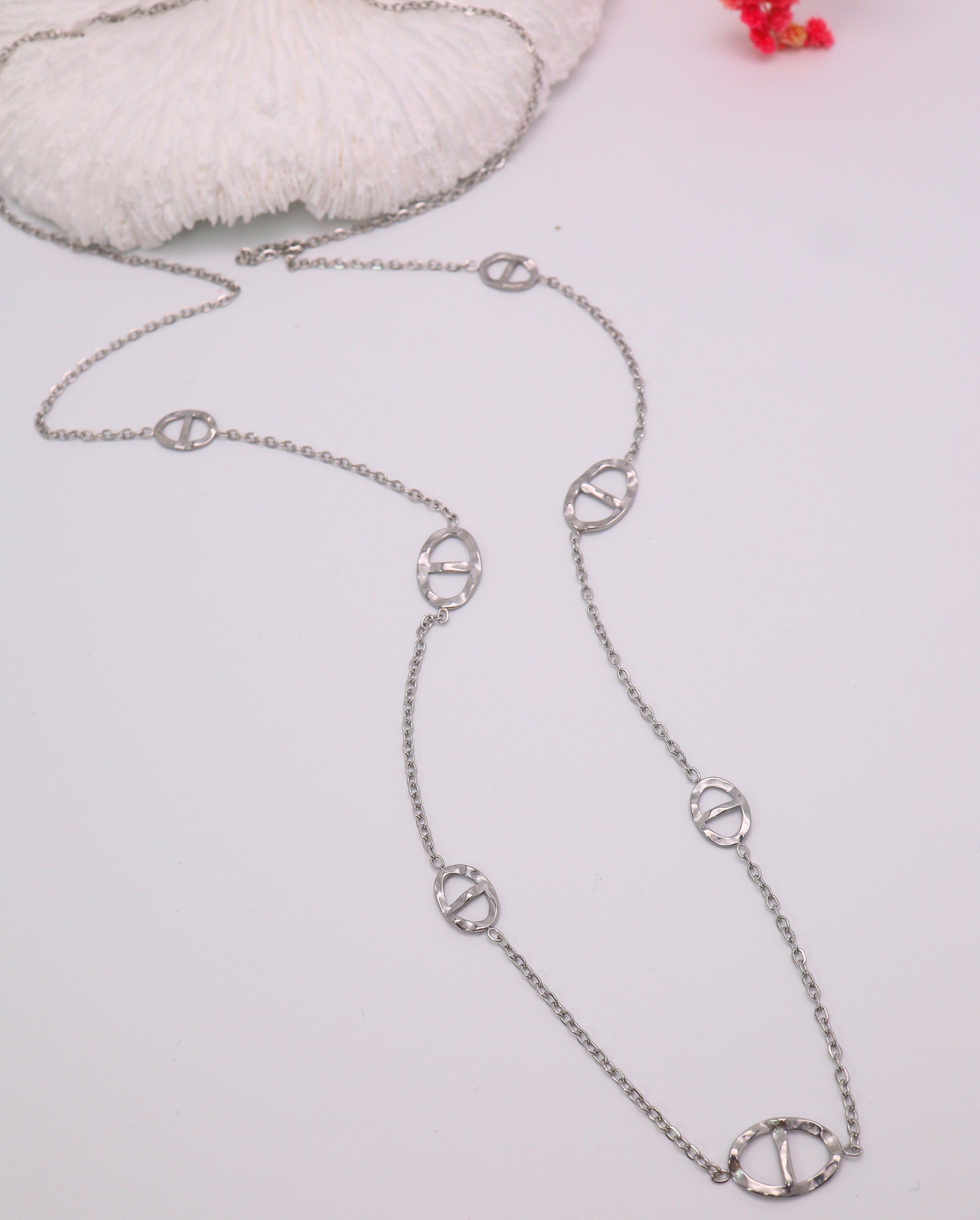 Sautoir maille ovale effet taper -Acier inoxydable doré ou argenté