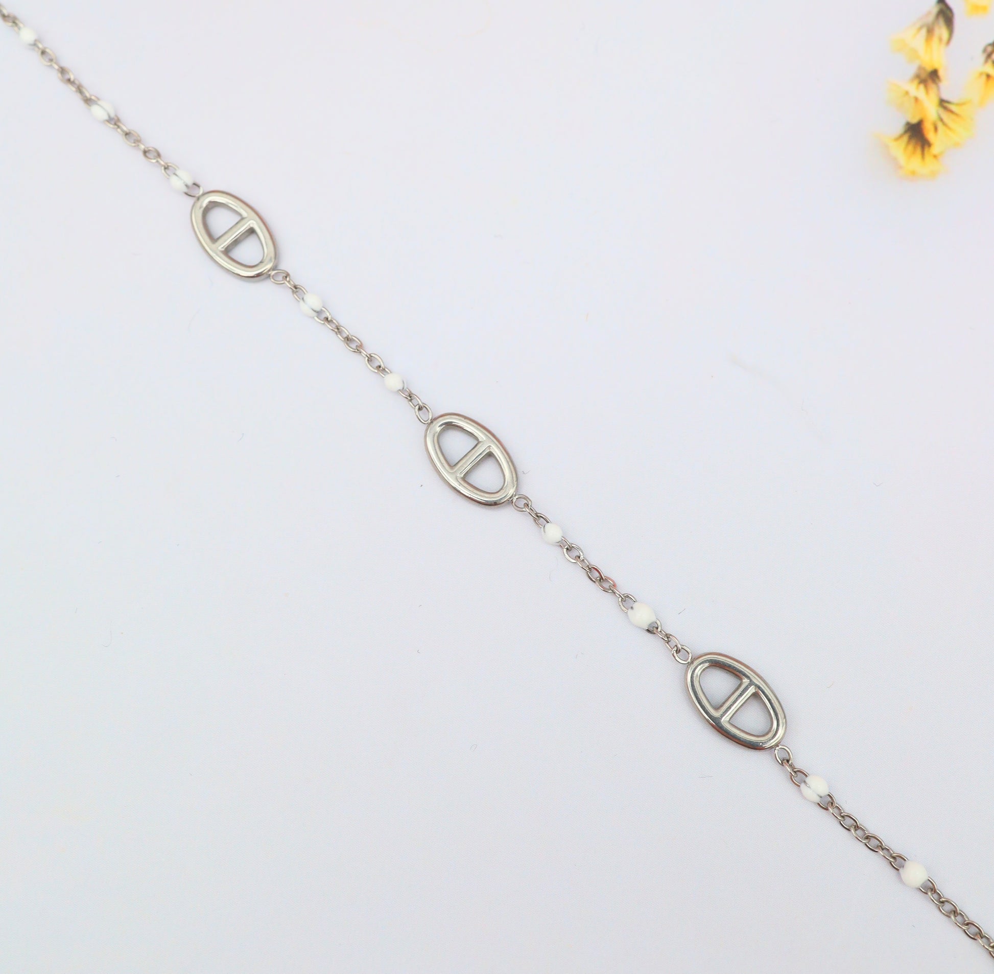 Bracelet maillons ovales & perles colorées – Acier inoxydable