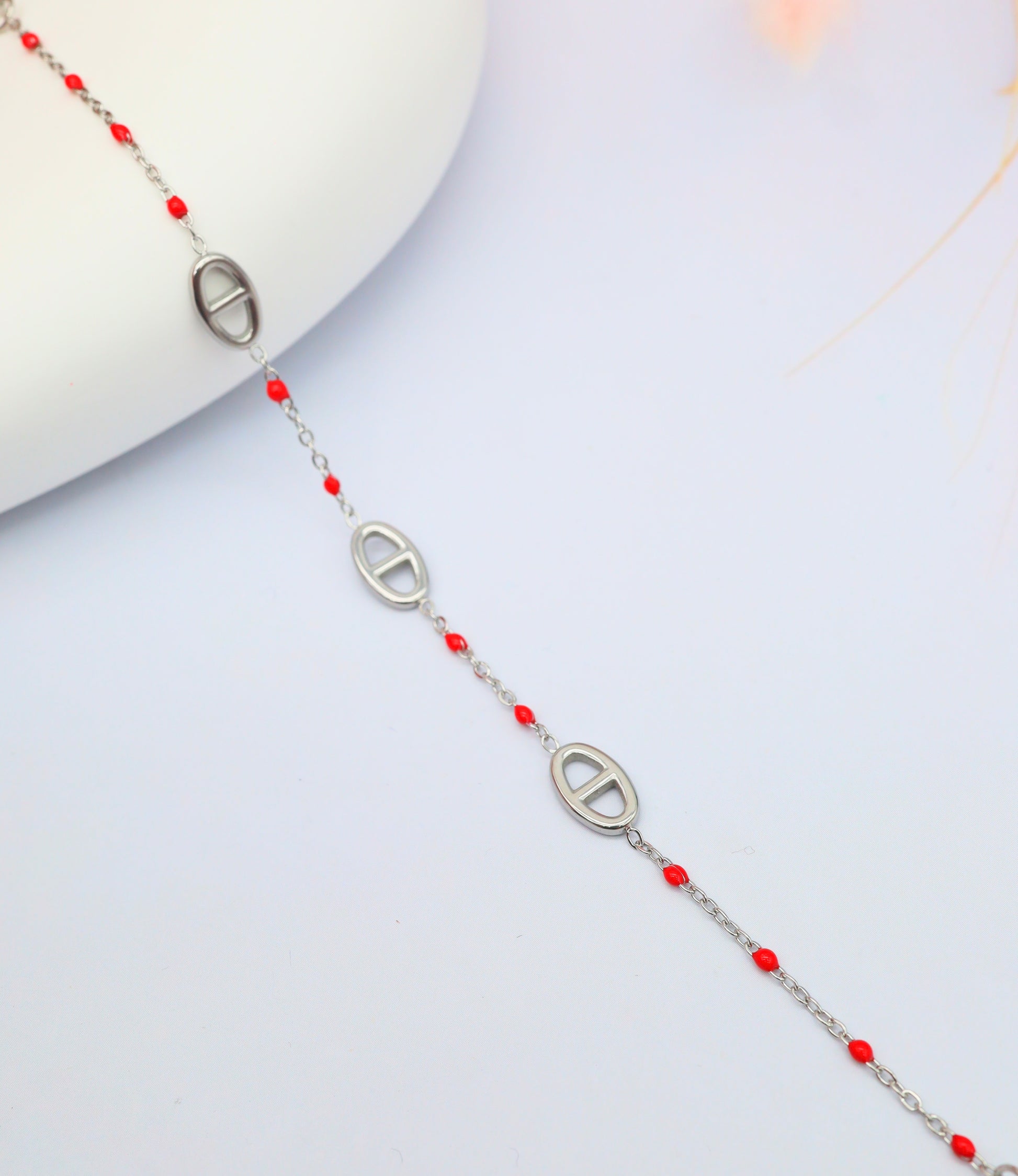 Bracelet maillons ovales & imitation perles colorées – Acier inoxydable