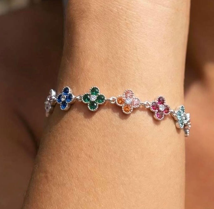 Bracelet fleurs zircon – Acier inoxydable