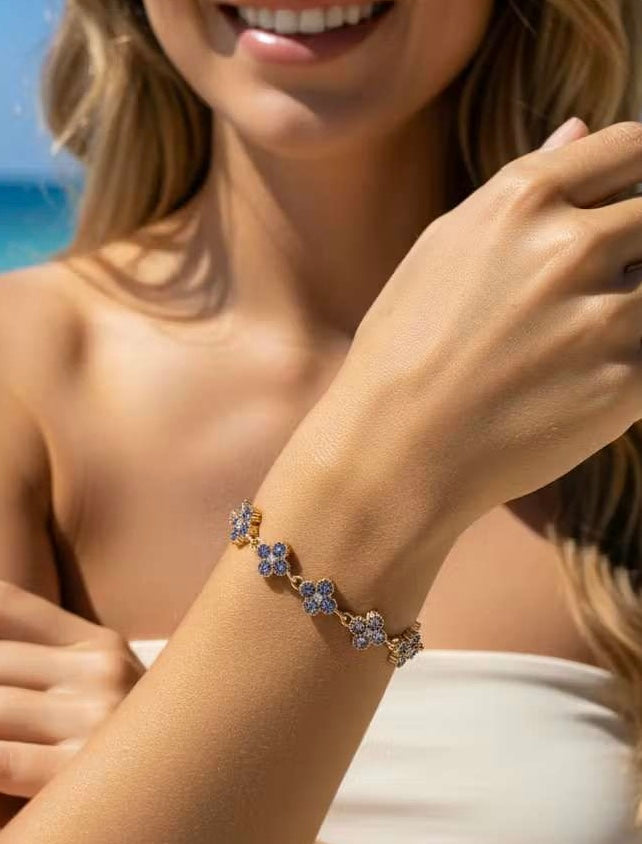 Bracelet fleurs zircon – Acier inoxydable