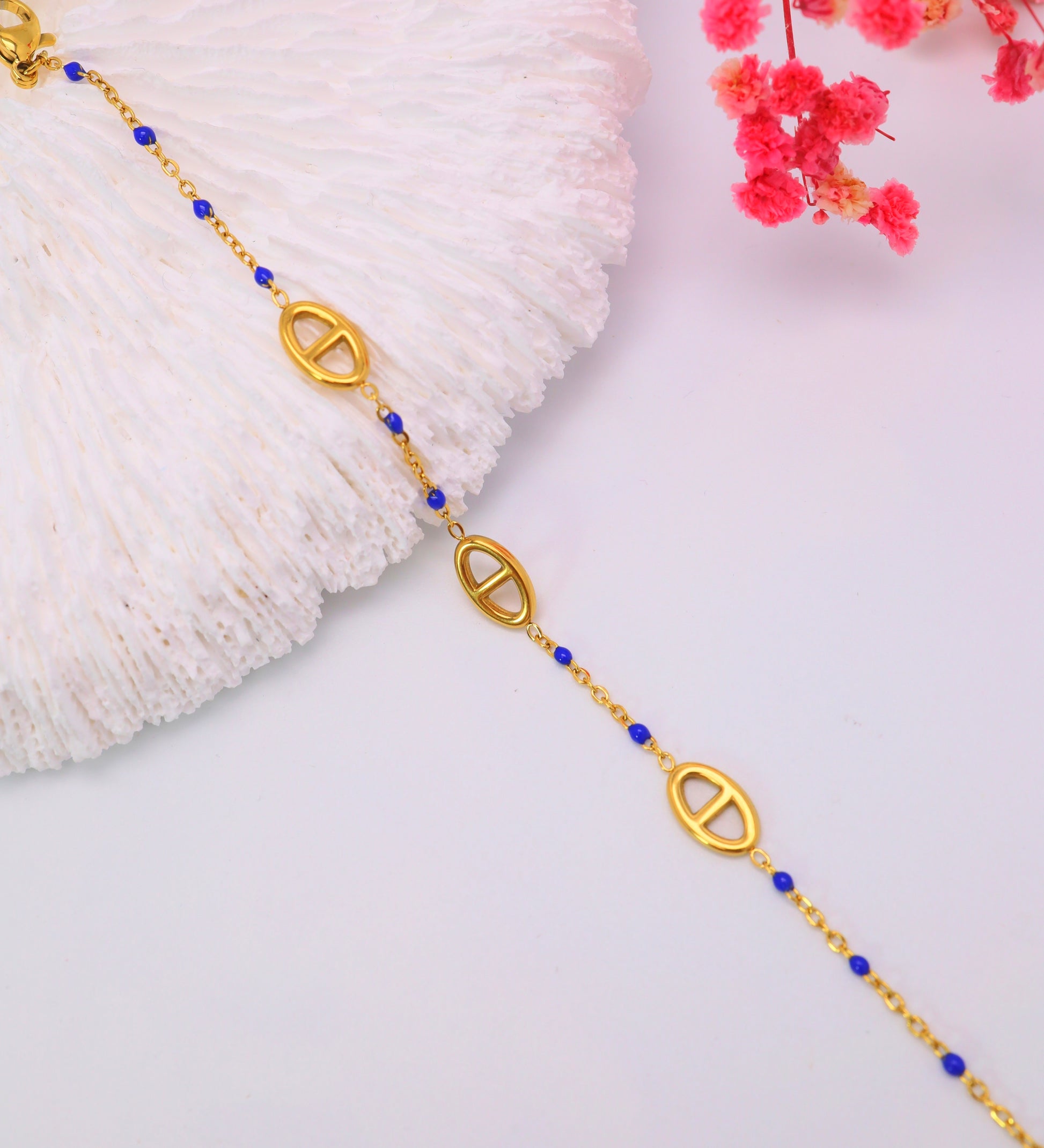 Bracelet maillons ovales & perles colorées – Acier inoxydable