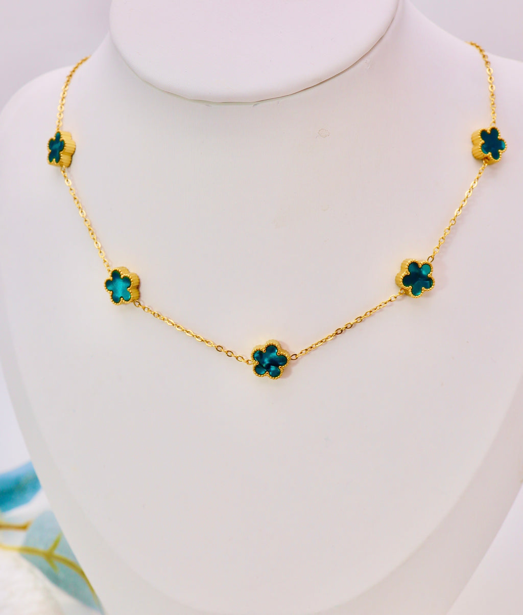 Collier modele plus petit de Trèfles  Colorés Doré – Acier Inoxydable