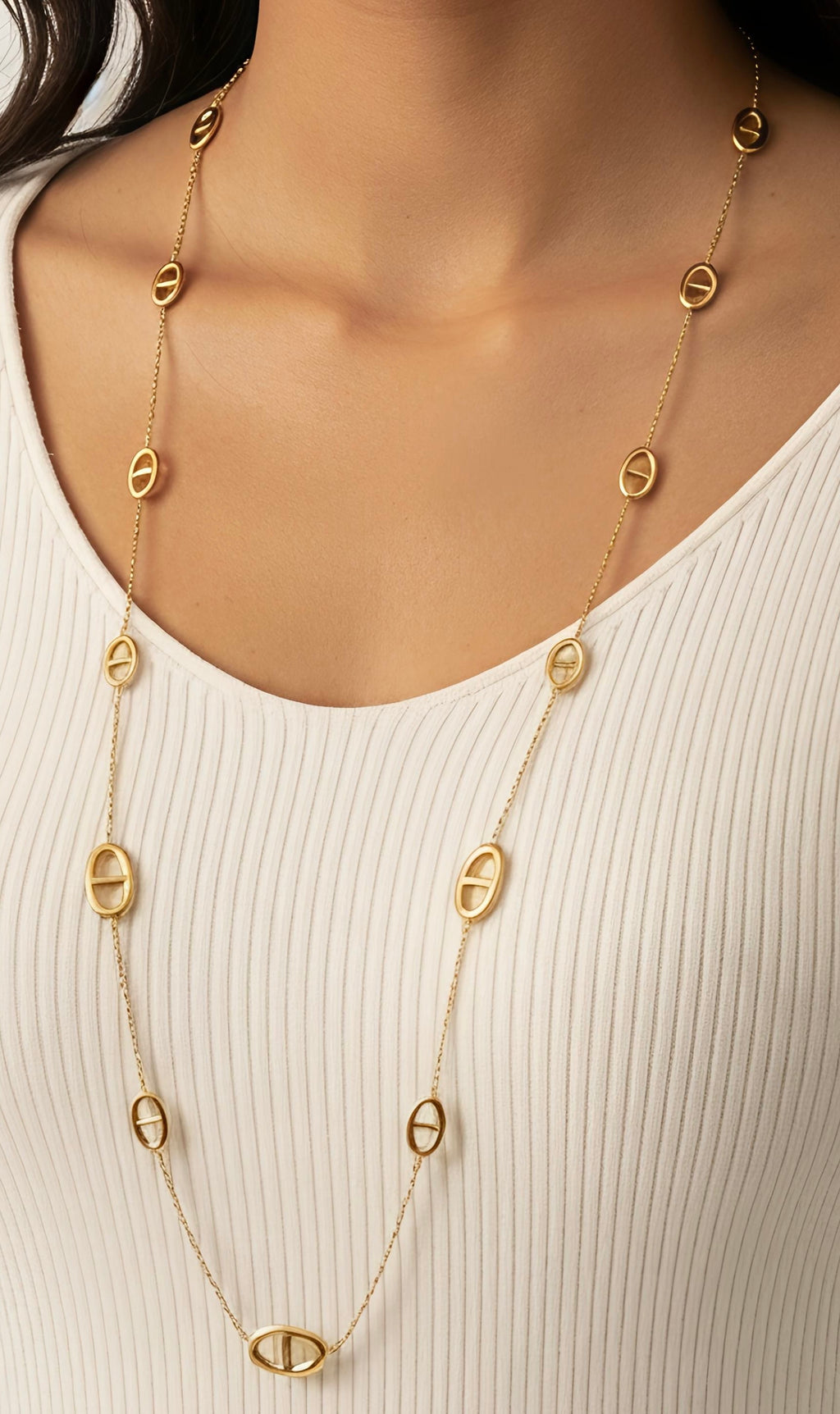 Collier Long Doré à Maillons Ovales – Acier Inoxydable