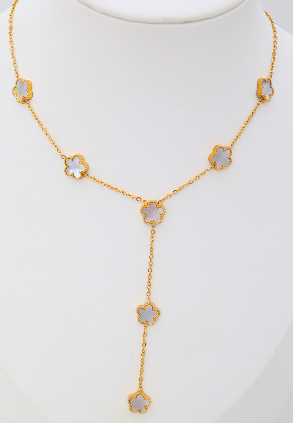 Collier Y Trèfles Nacrés – Acier inoxydable doré