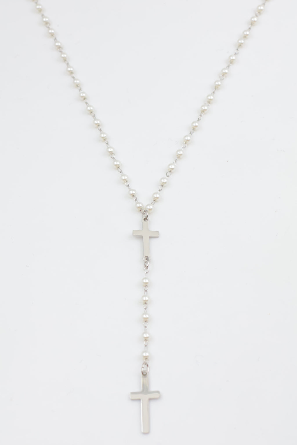 Collier Y croix & perles – Acier inoxydable
