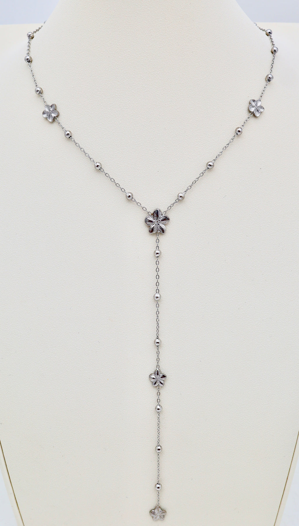 Collier Y Fleurs & Perles – Acier inoxydable doré ou argenté