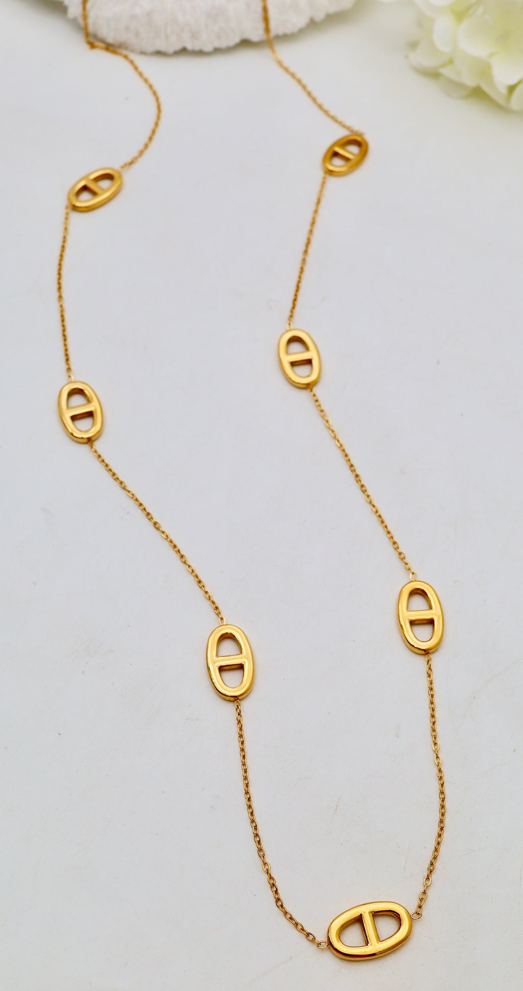 Sautoir Long à Motifs Ovales – Acier Inoxydable Doré ou Argenté